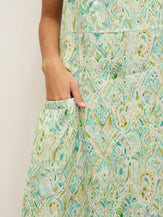 100% Linen Floral Swing Beach Tank Dress LORRAINE - DRESSES-Linen Midi