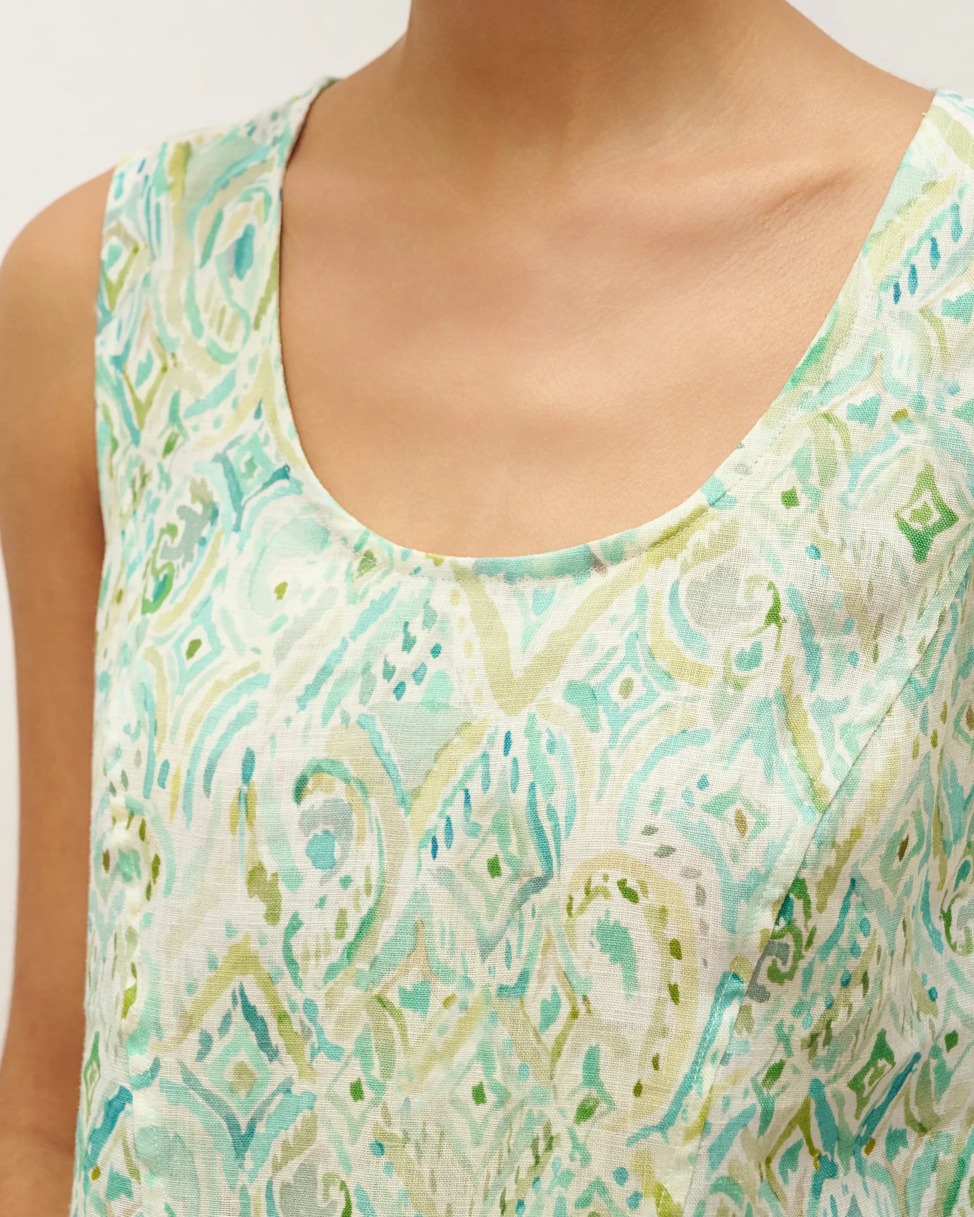 100% Linen Floral Swing Beach Tank Dress LORRAINE - DRESSES-Linen Midi