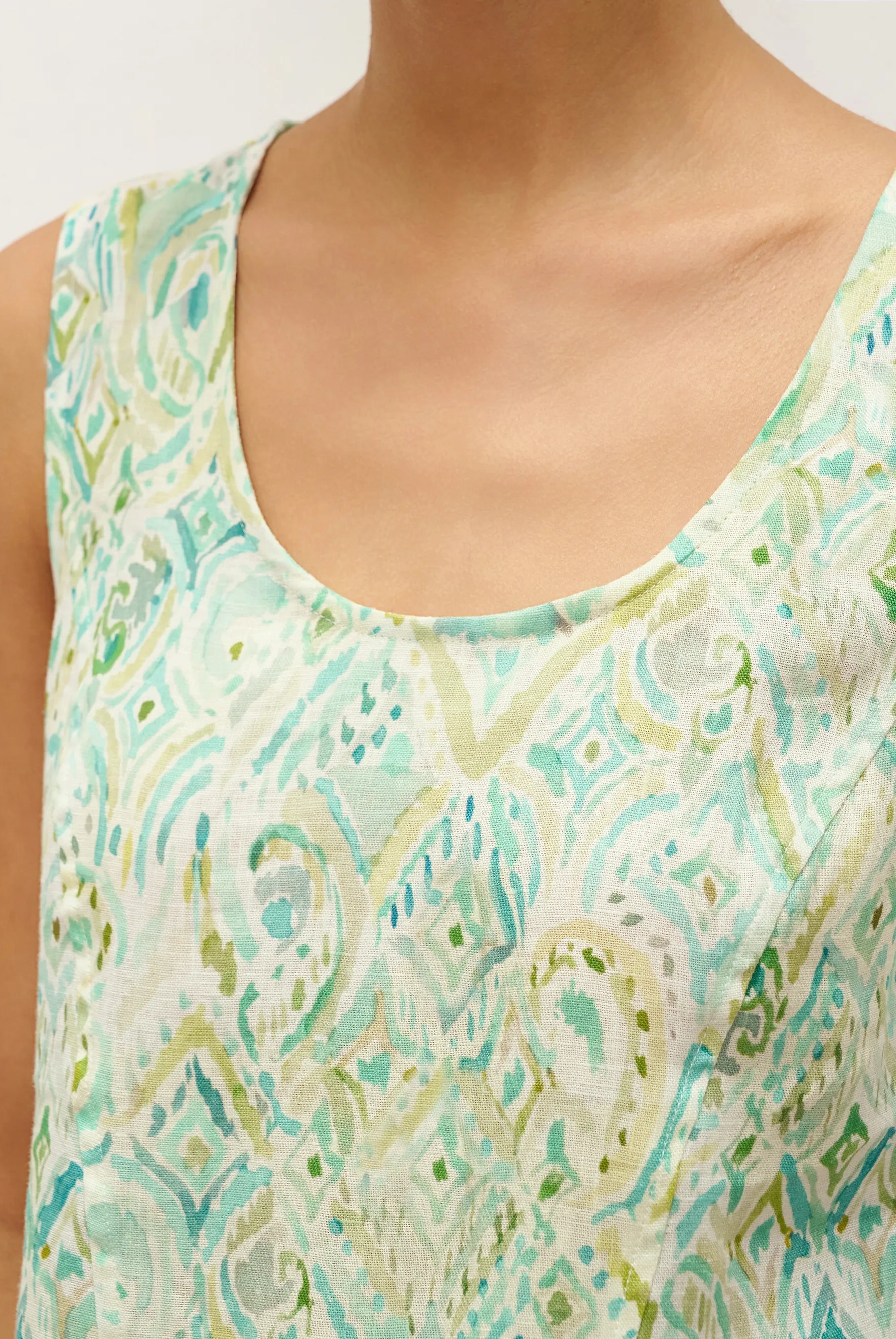 100% Linen Floral Swing Beach Tank Dress LORRAINE - DRESSES-Linen Midi