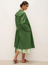 100% Linen Double-Breasted Belted Trench Coat LEILA - TOPS-Linen Jackets