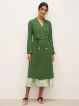 100% Linen Double-Breasted Belted Trench Coat LEILA - TOPS-Linen Jackets