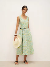 100% Linen Floral Swing Beach Tank Dress LORRAINE - DRESSES-Linen Midi