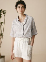 Linen Polka Dots Oversized Shirt - TOPS-Linen Button Down Shirts