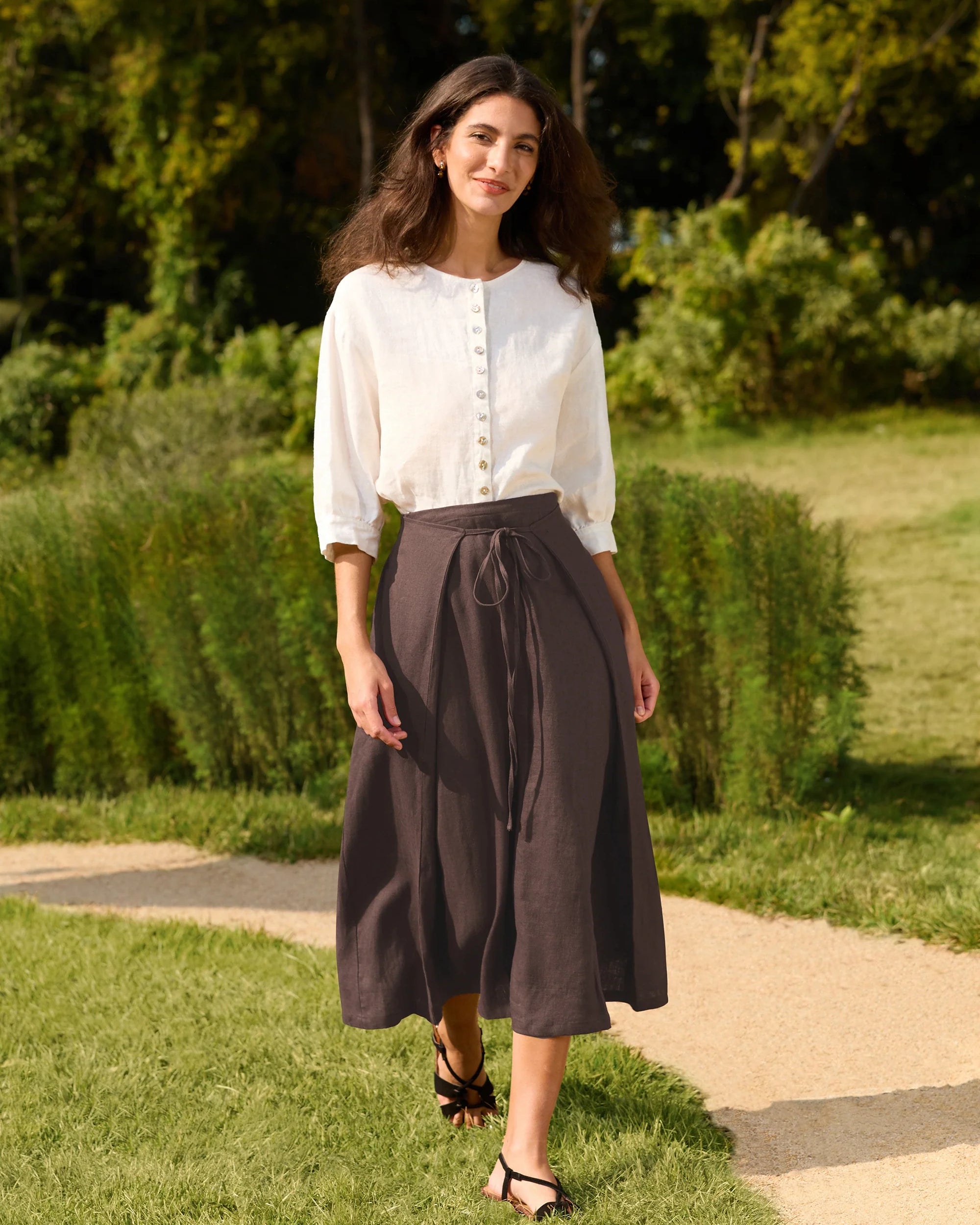100% Linen Button-Front Drop Shoulder Shirt EASTER - TOPS-Linen Button Down Shirts