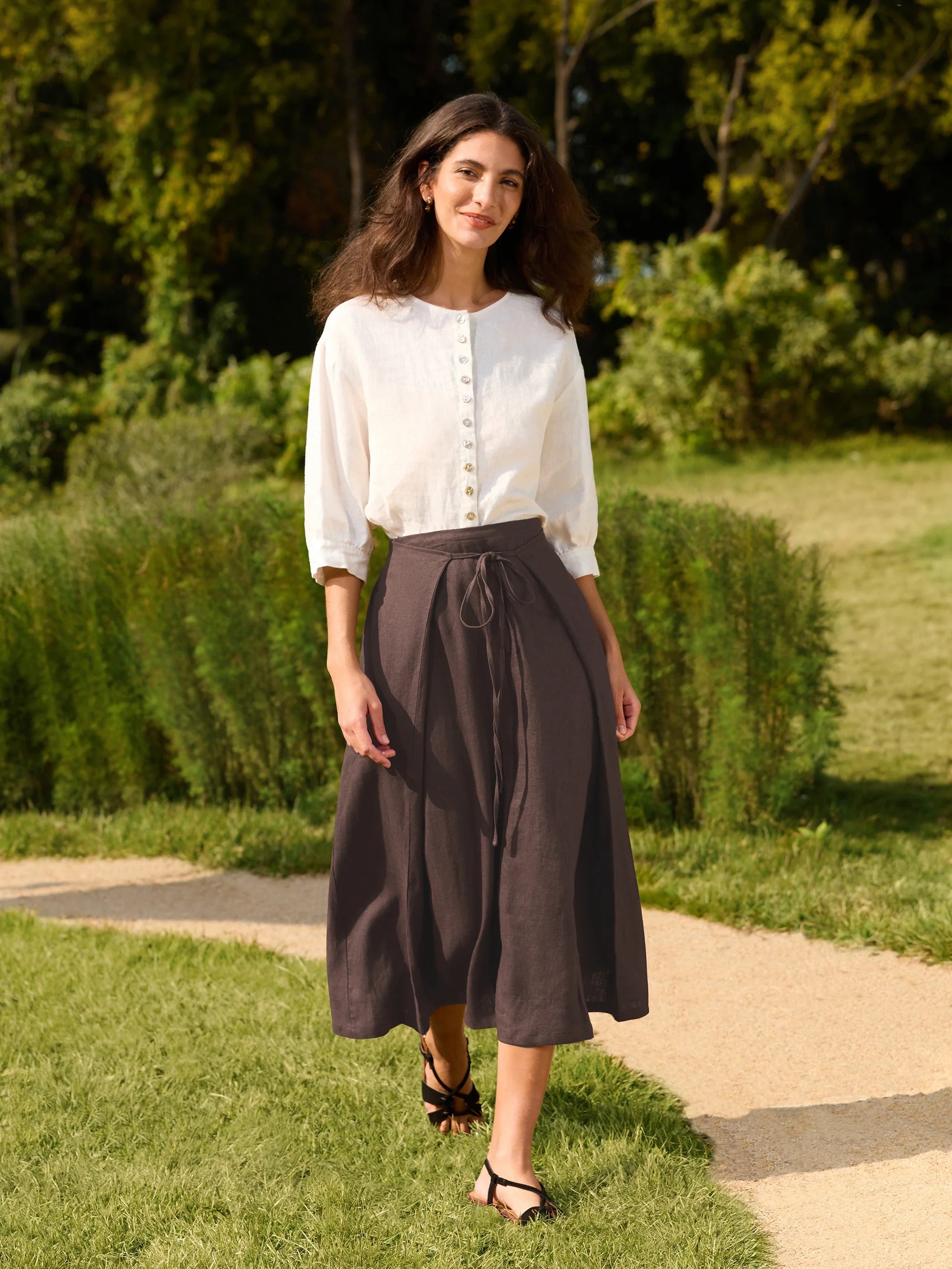 100% Linen Button-Front Drop Shoulder Shirt EASTER - TOPS-Linen Button Down Shirts