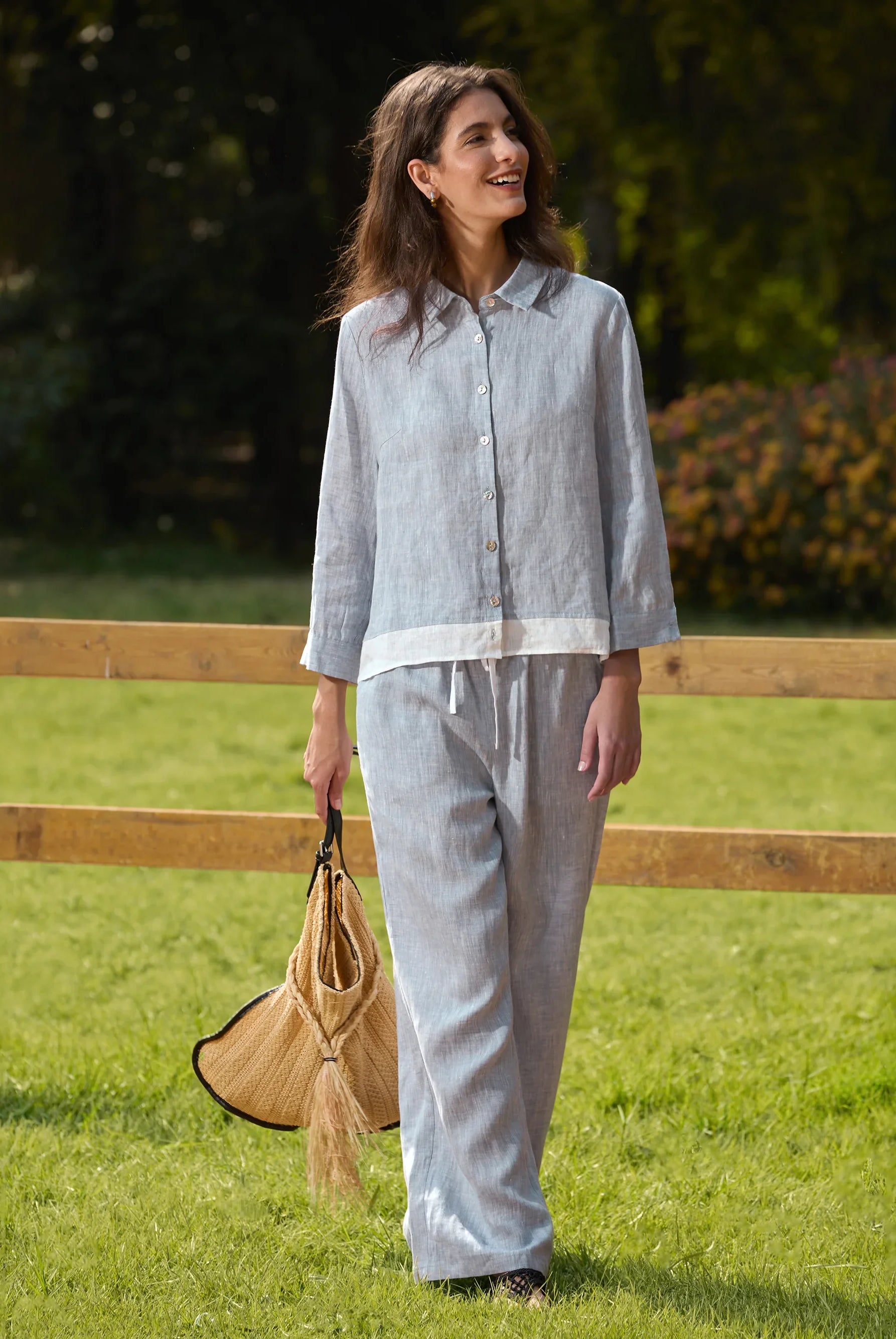 100% Linen Elastic Waist Straight-Leg Trousers JOURDAN - BOTTOMS-Linen Pants