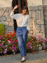 100% Linen Cargo Tapered Trousers with Patch Pockets JESSE - BOTTOMS-Linen Pants
