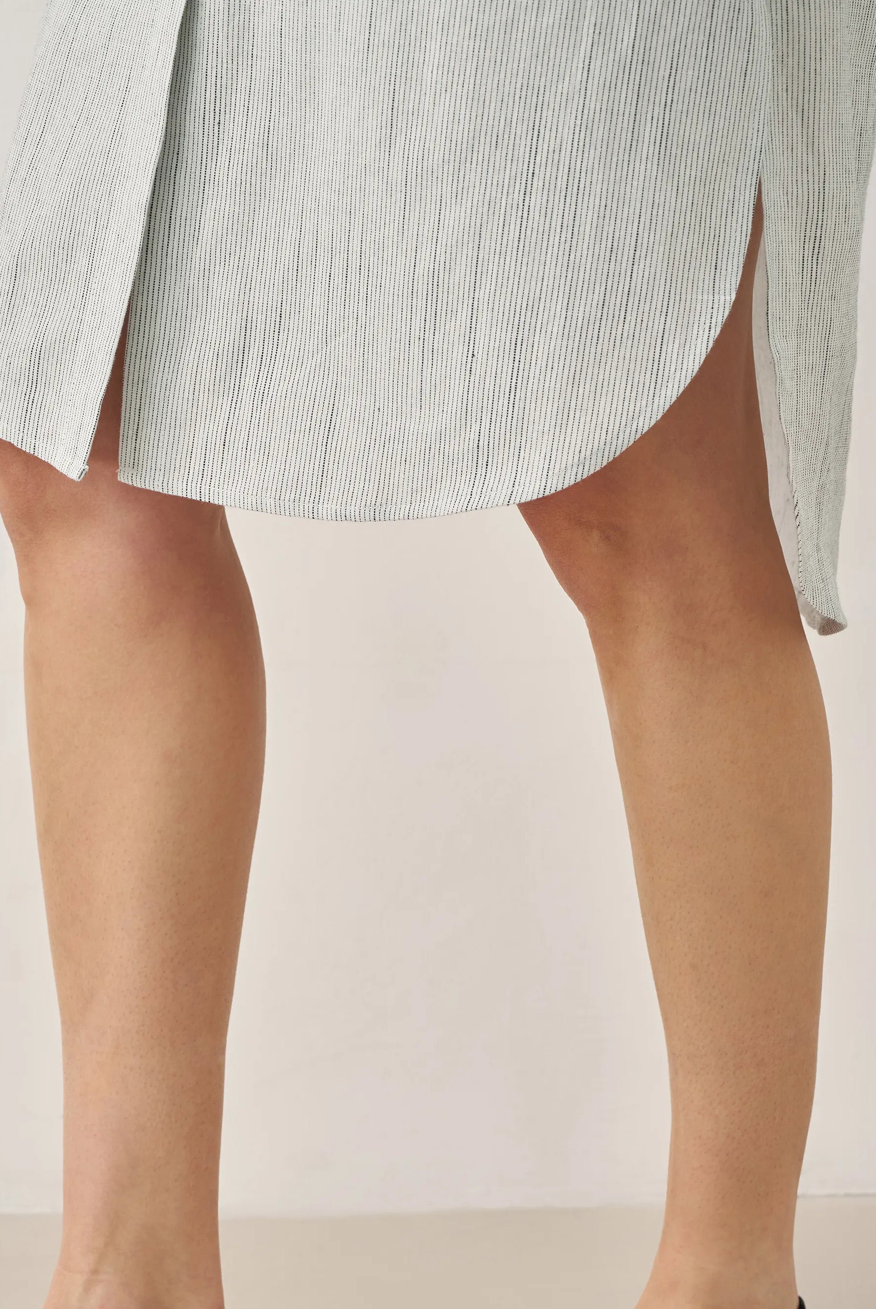 Linen Button-Front Artistic Stripe Shirt Dress JULIA - DRESSES-Linen Midi