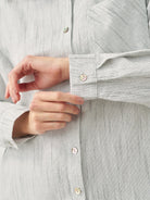 Linen Button-Front Artistic Stripe Shirt Dress JULIA - DRESSES-Linen Midi