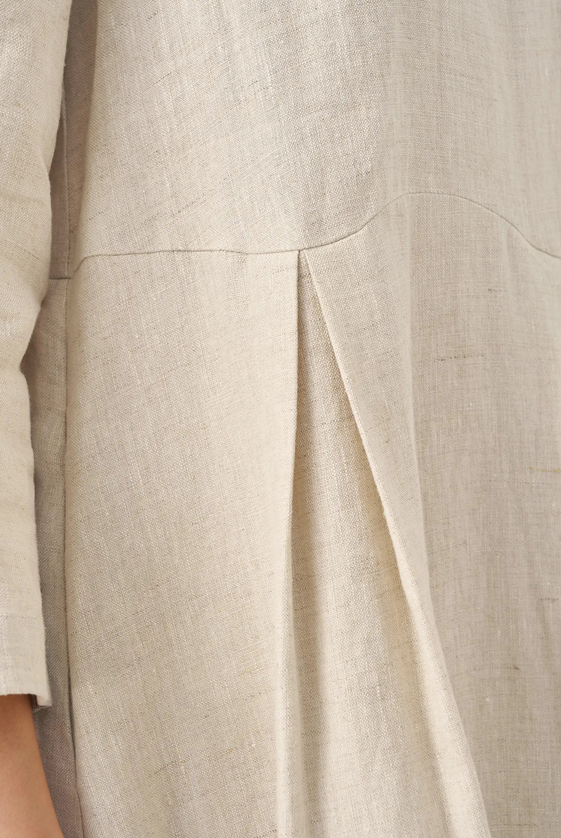 100% Linen Bateau Neck Pleated Maxi Dress - DRESSES-Linen