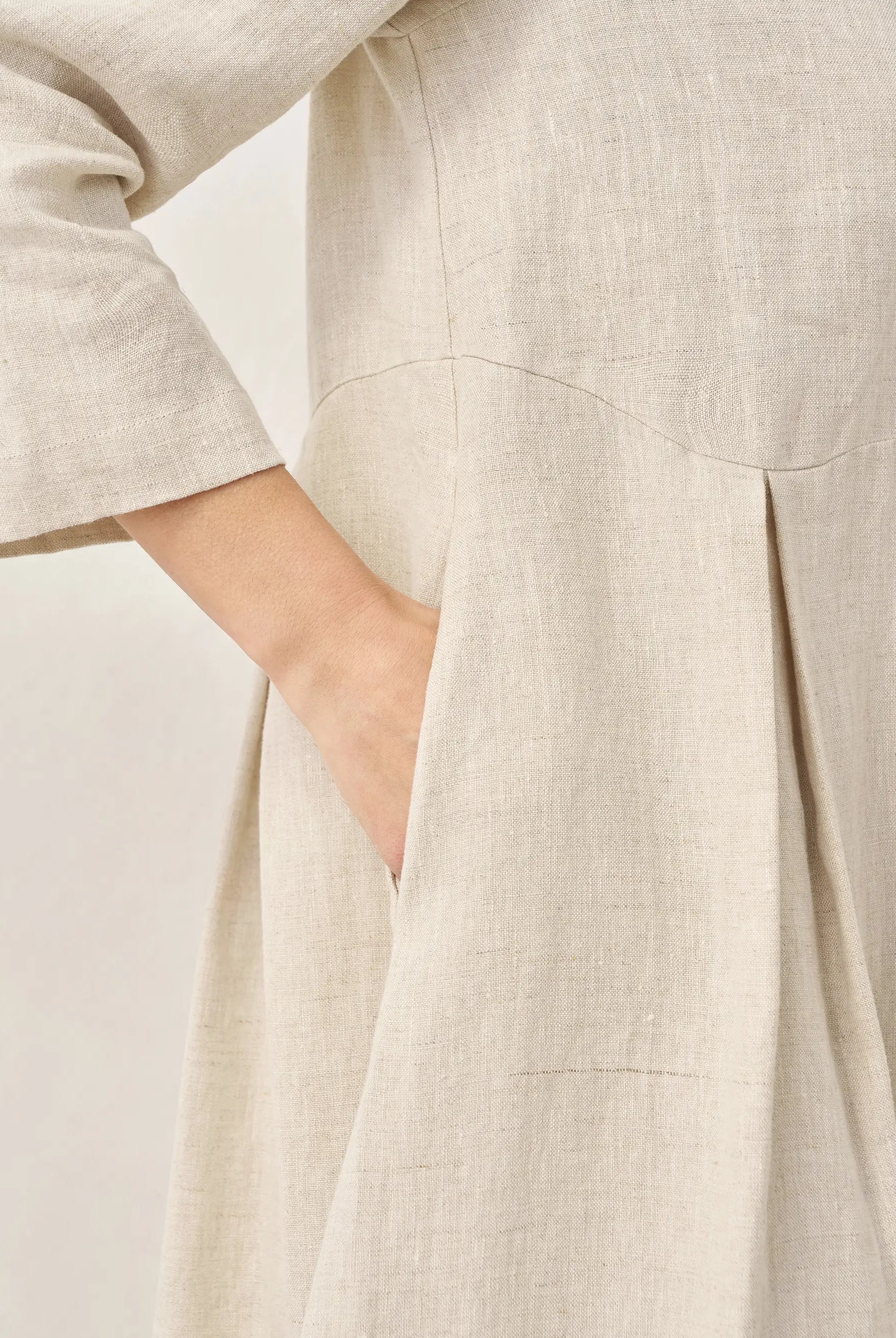 100% Linen Bateau Neck Pleated Maxi Dress - DRESSES-Linen