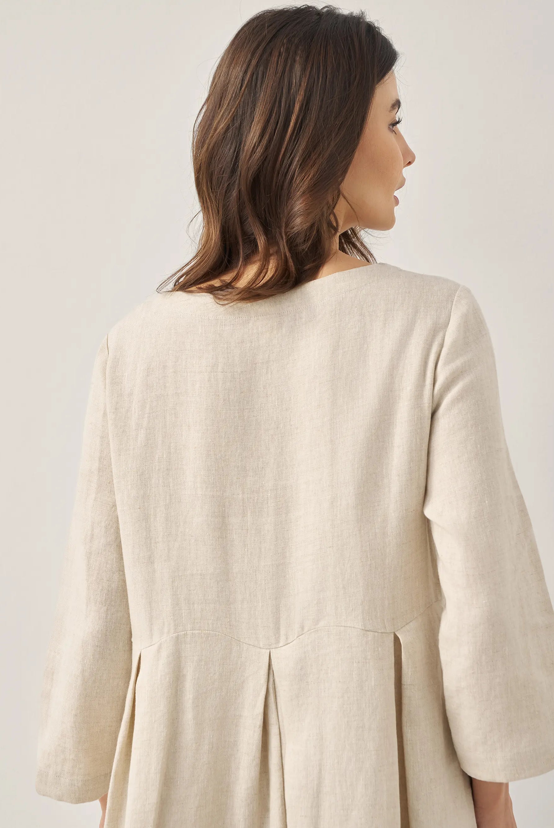 100% Linen Bateau Neck Pleated Maxi Dress - DRESSES-Linen