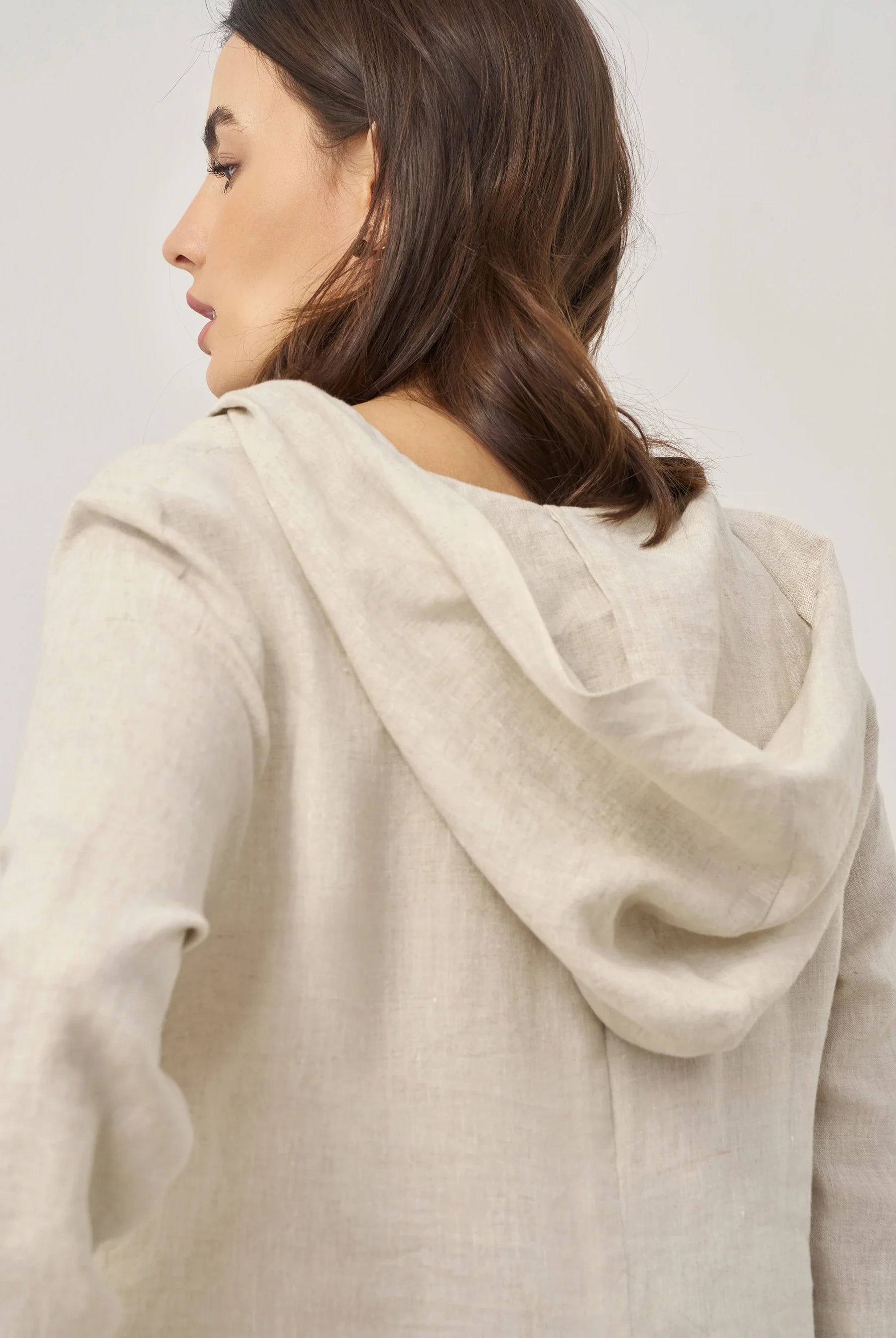 100% Linen Hooded Pullover Maxi Dress - DRESSES-Linen