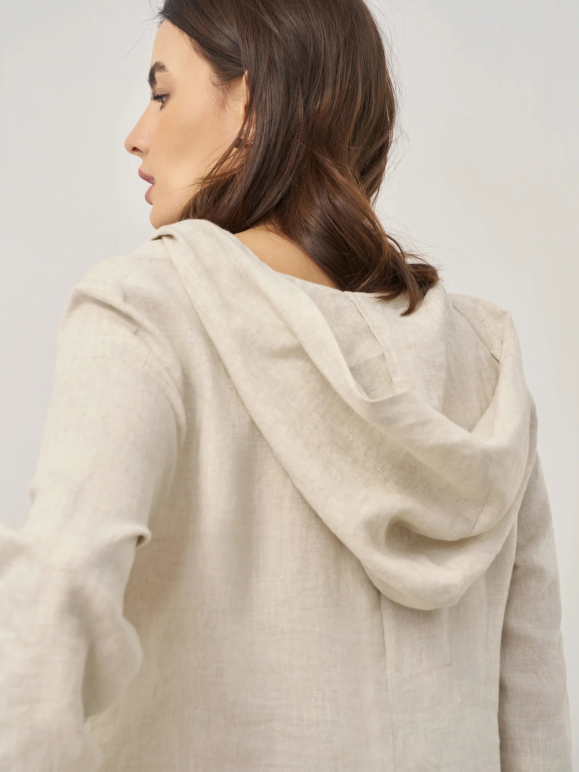 100% Linen Hooded Pullover Maxi Dress - DRESSES-Linen