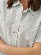 Linen Double-Breasted Artistic Stripe Shirt JUNO - TOPS-Linen Button Down Shirts