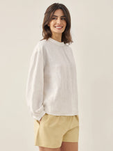 100% Linen Mock Neck Long-Sleeve Top - TOPS-Linen Blouses