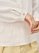 100% Linen Mock Neck Long-Sleeve Top - TOPS-Linen Blouses