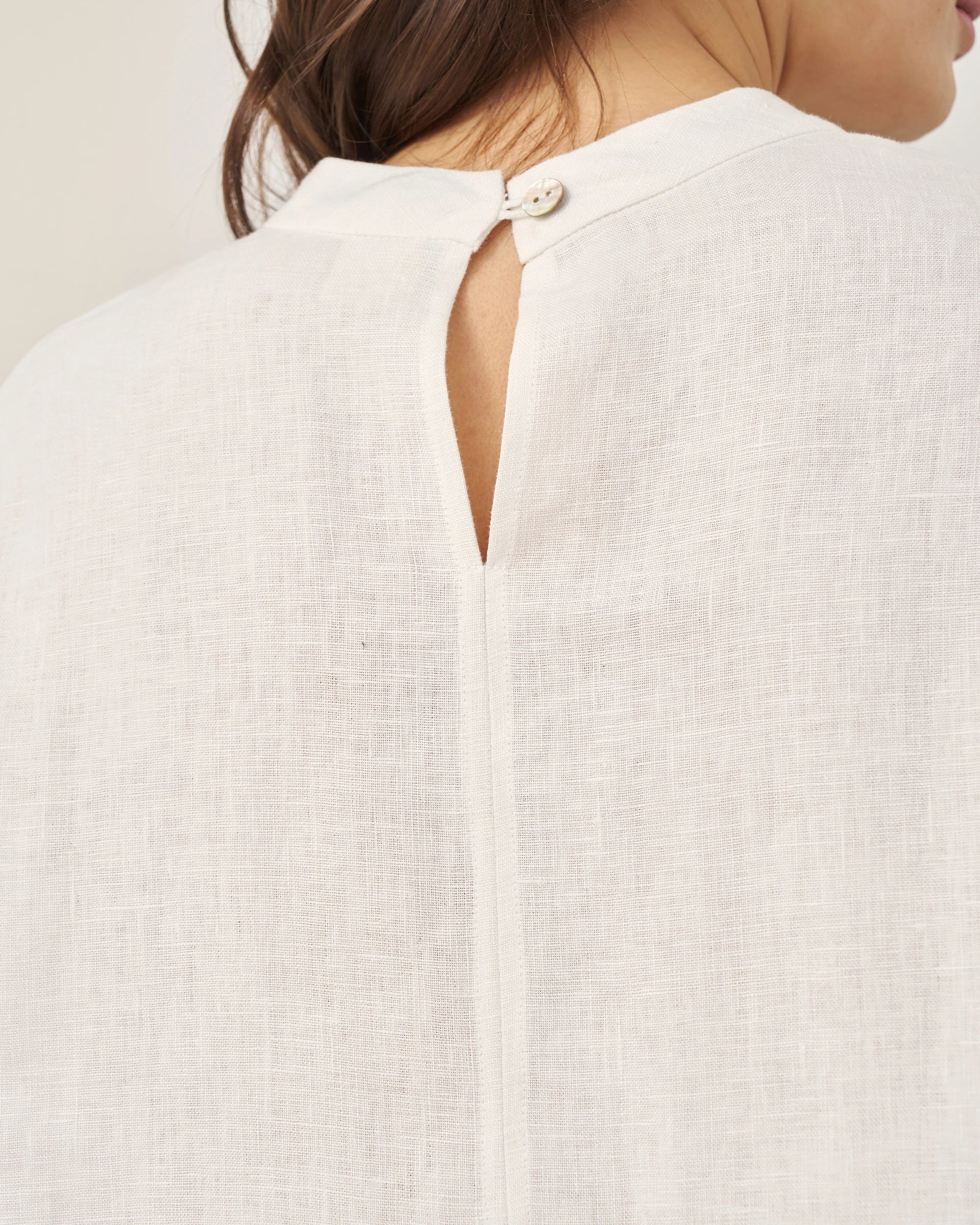 100% Linen Mock Neck Long-Sleeve Top - TOPS-Linen Blouses
