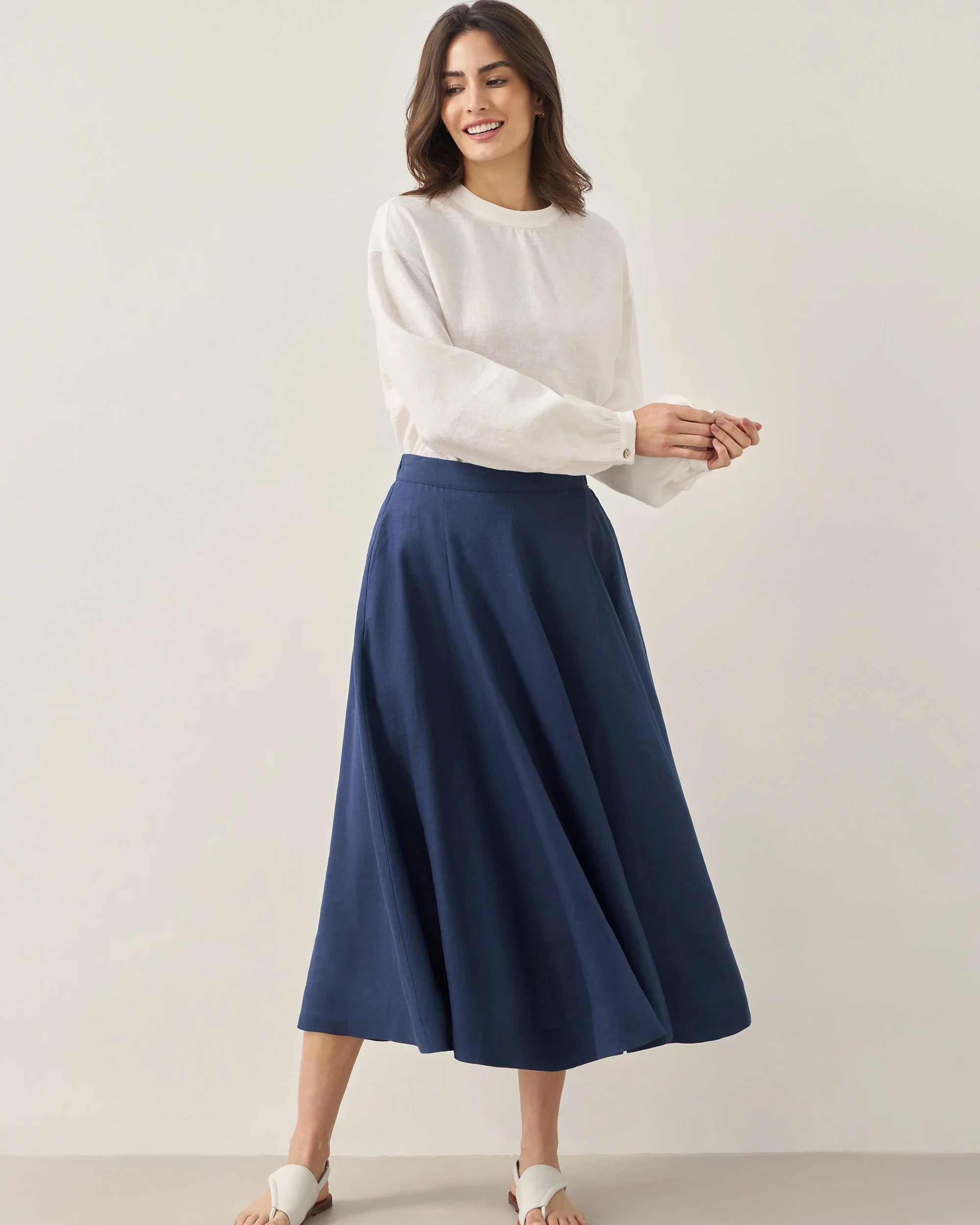 100% Linen A-Line Skirt JEMMA - BOTTOMS-Linen Skirts