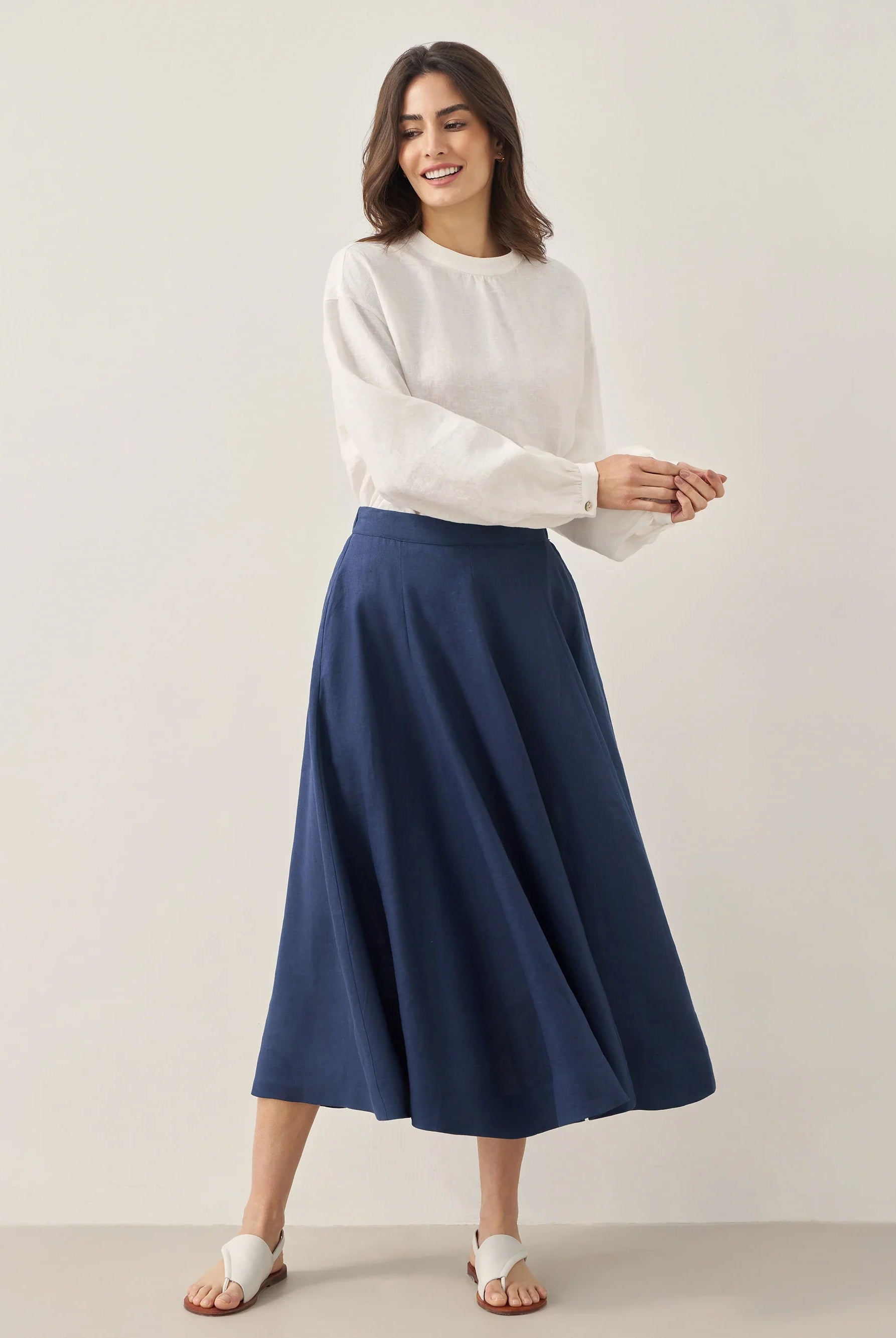 100% Linen A-Line Skirt JEMMA - BOTTOMS-Linen Skirts