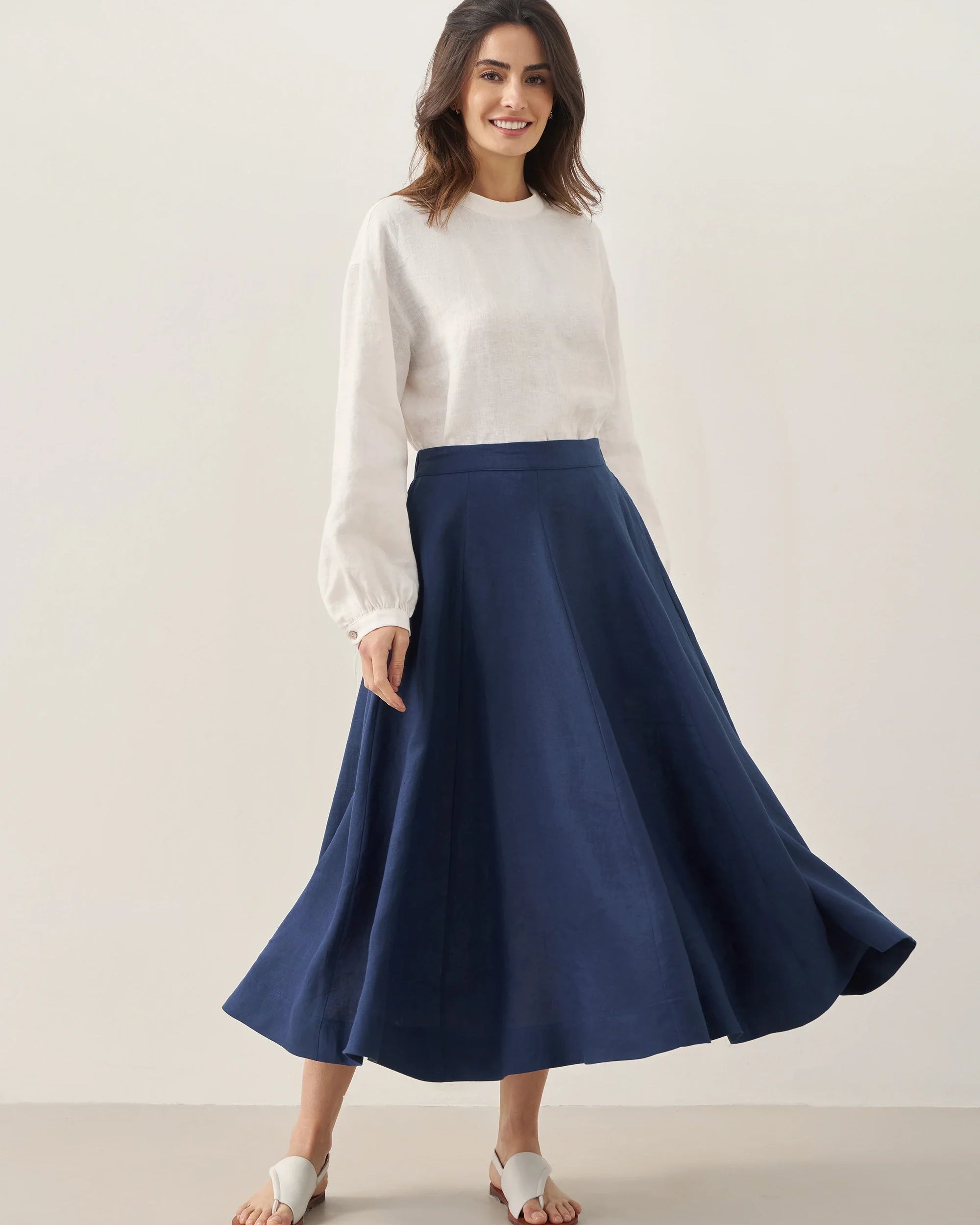 100% Linen A-Line Skirt JEMMA - BOTTOMS-Linen Skirts