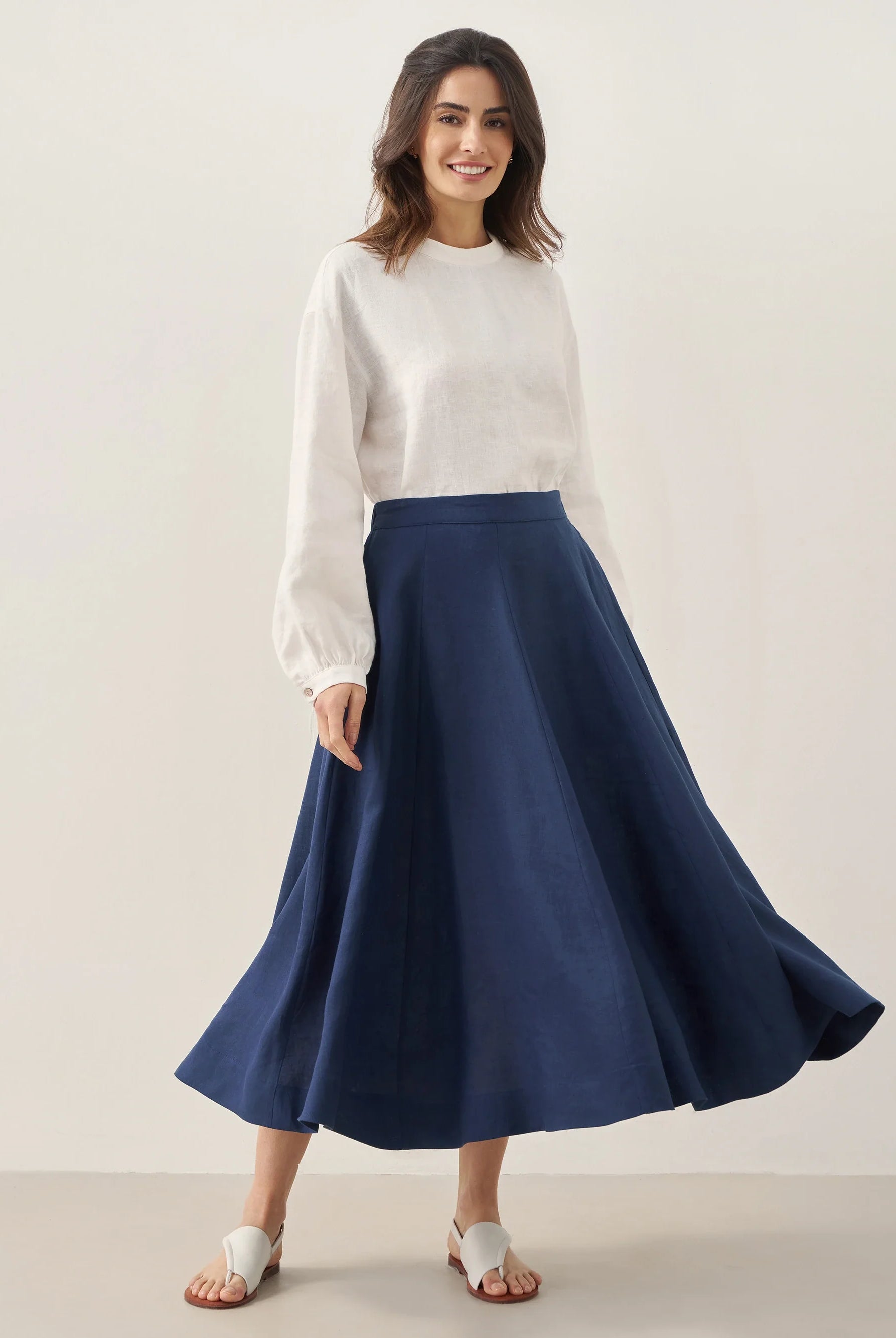 100% Linen Mock Neck Long-Sleeve Top - TOPS-Linen Blouses