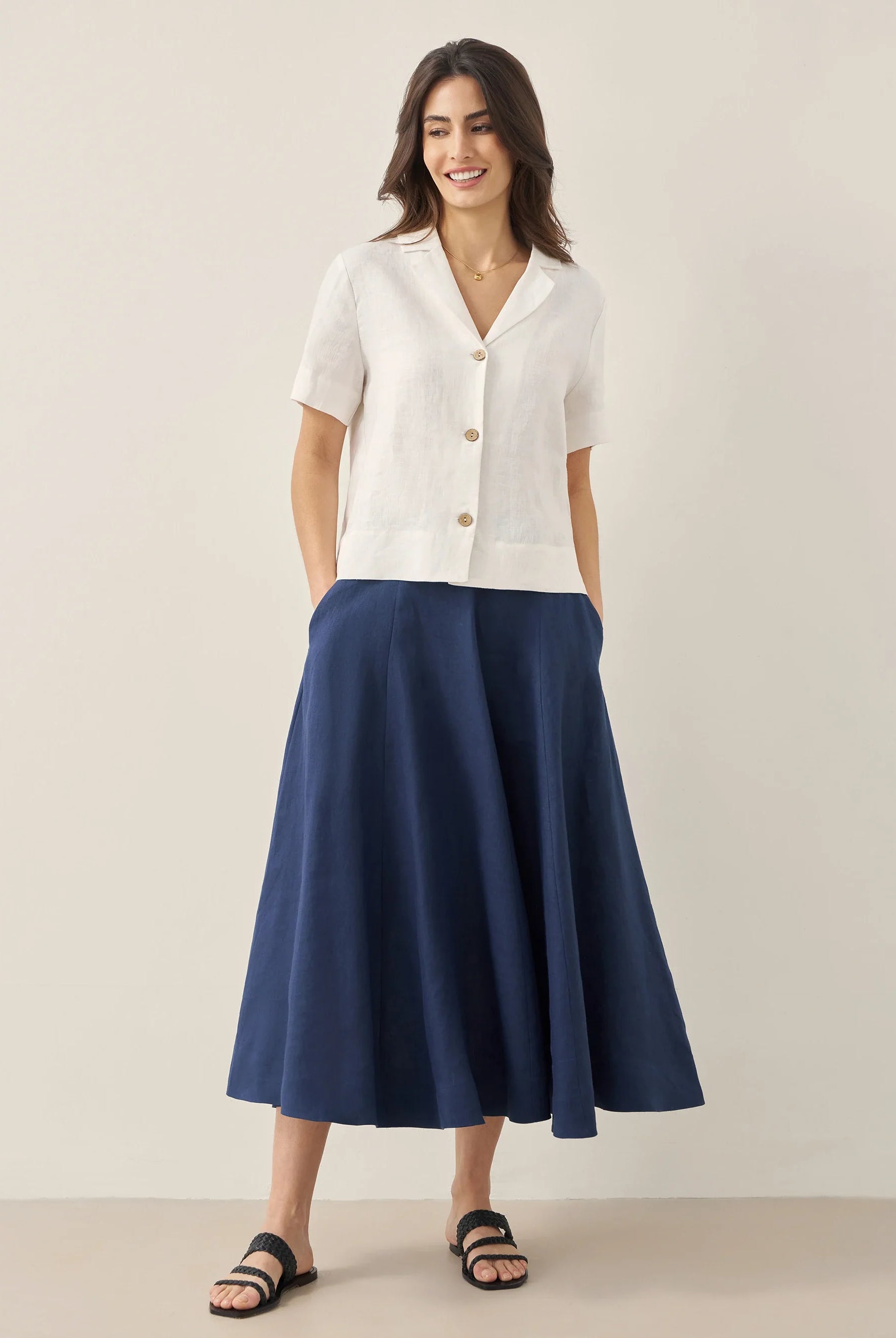 100% Linen Button-Up Short Sleeve Shirt - TOPS-Linen Button Down Shirts