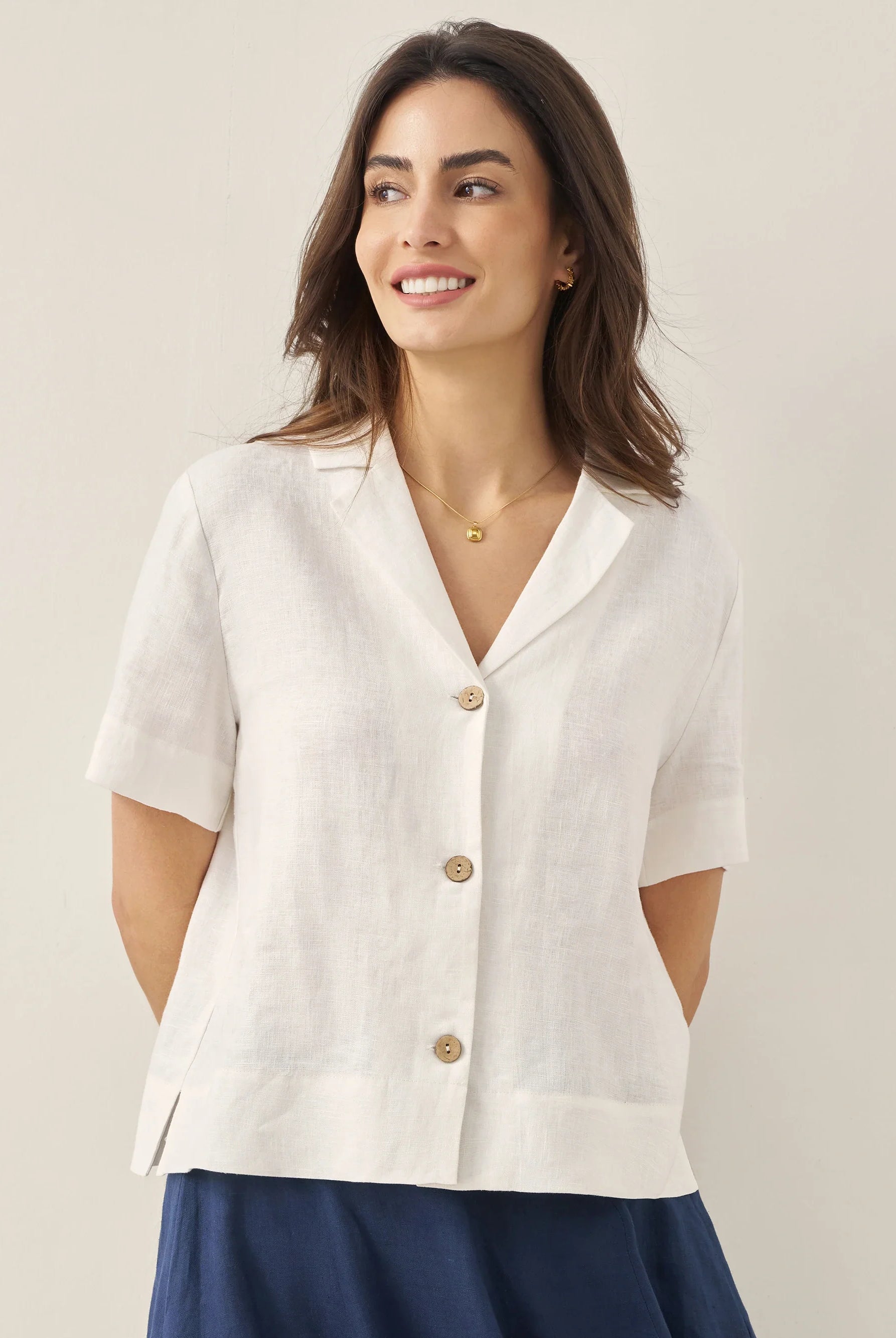 100% Linen Button-Up Short Sleeve Shirt - TOPS-Linen Button Down Shirts