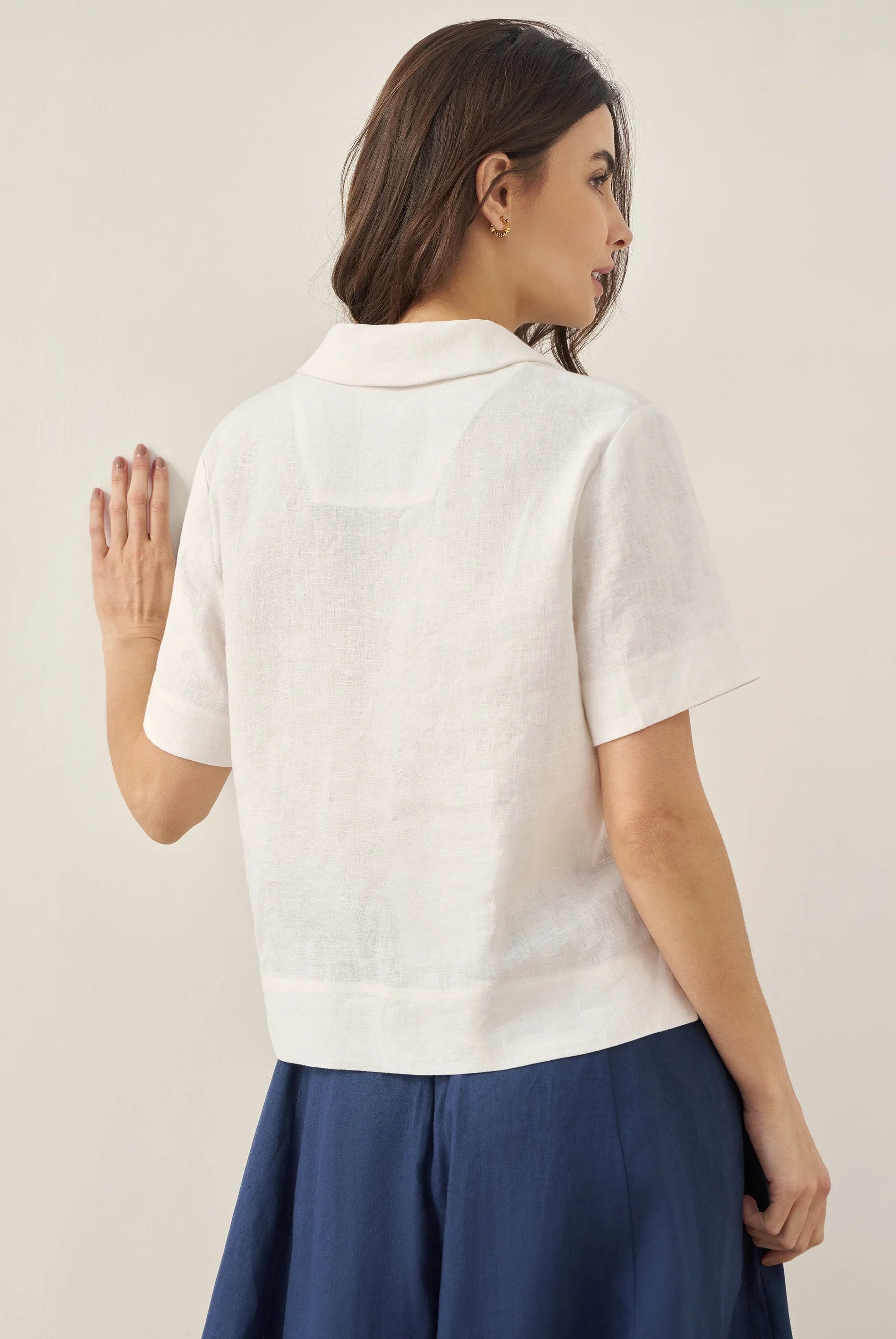 100% Linen Button-Up Short Sleeve Shirt - TOPS-Linen Button Down Shirts