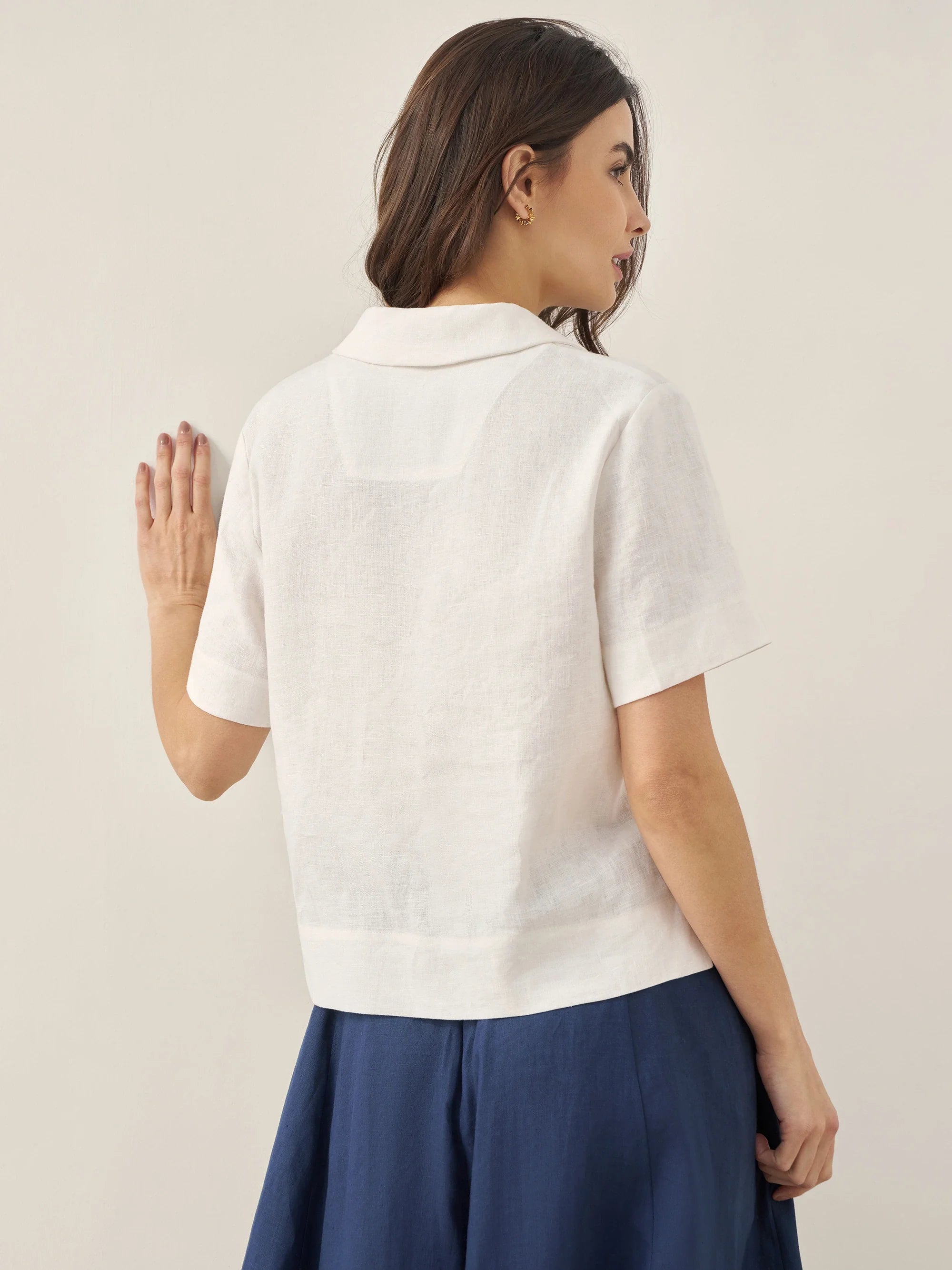 100% Linen Button-Up Short Sleeve Shirt - TOPS-Linen Button Down Shirts
