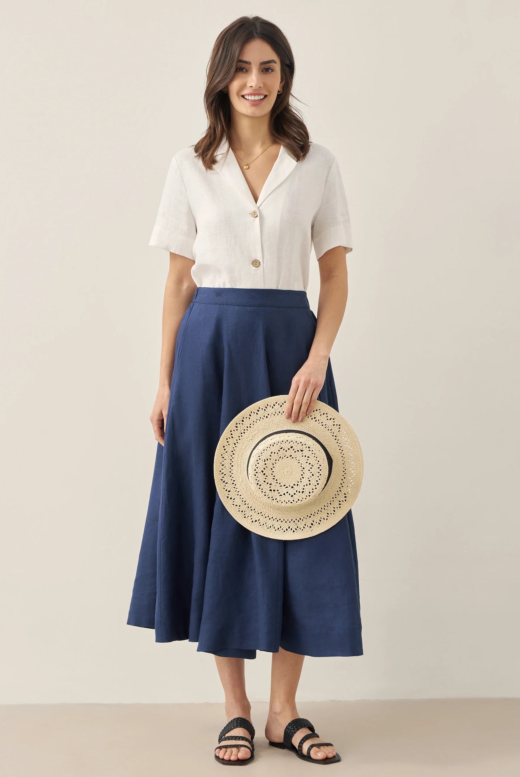 100% Linen Button-Up Short Sleeve Shirt - TOPS-Linen Button Down Shirts