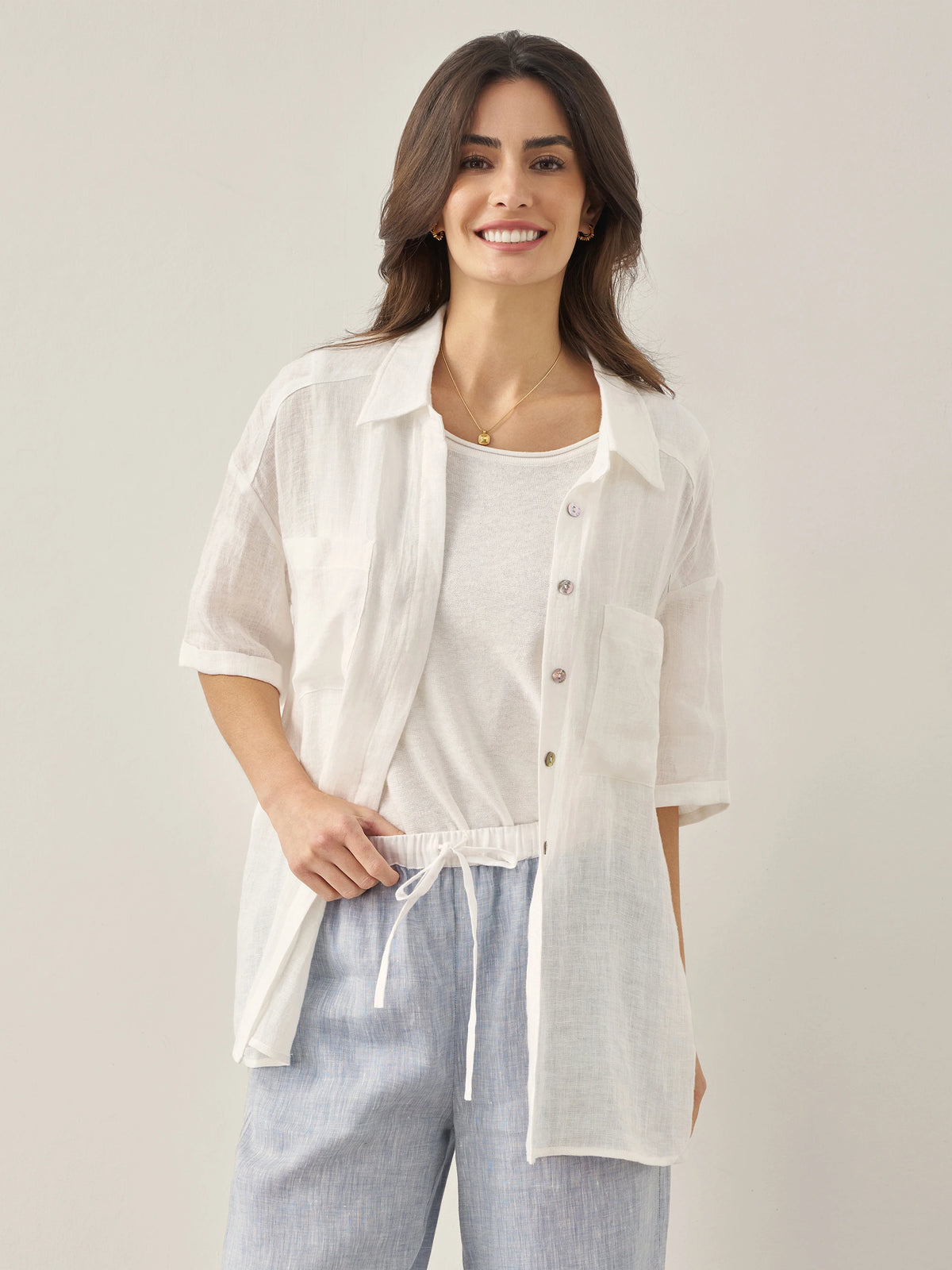 100% Linen Pocket Detail Button-Front Shirt CLARA by LINTICO for women