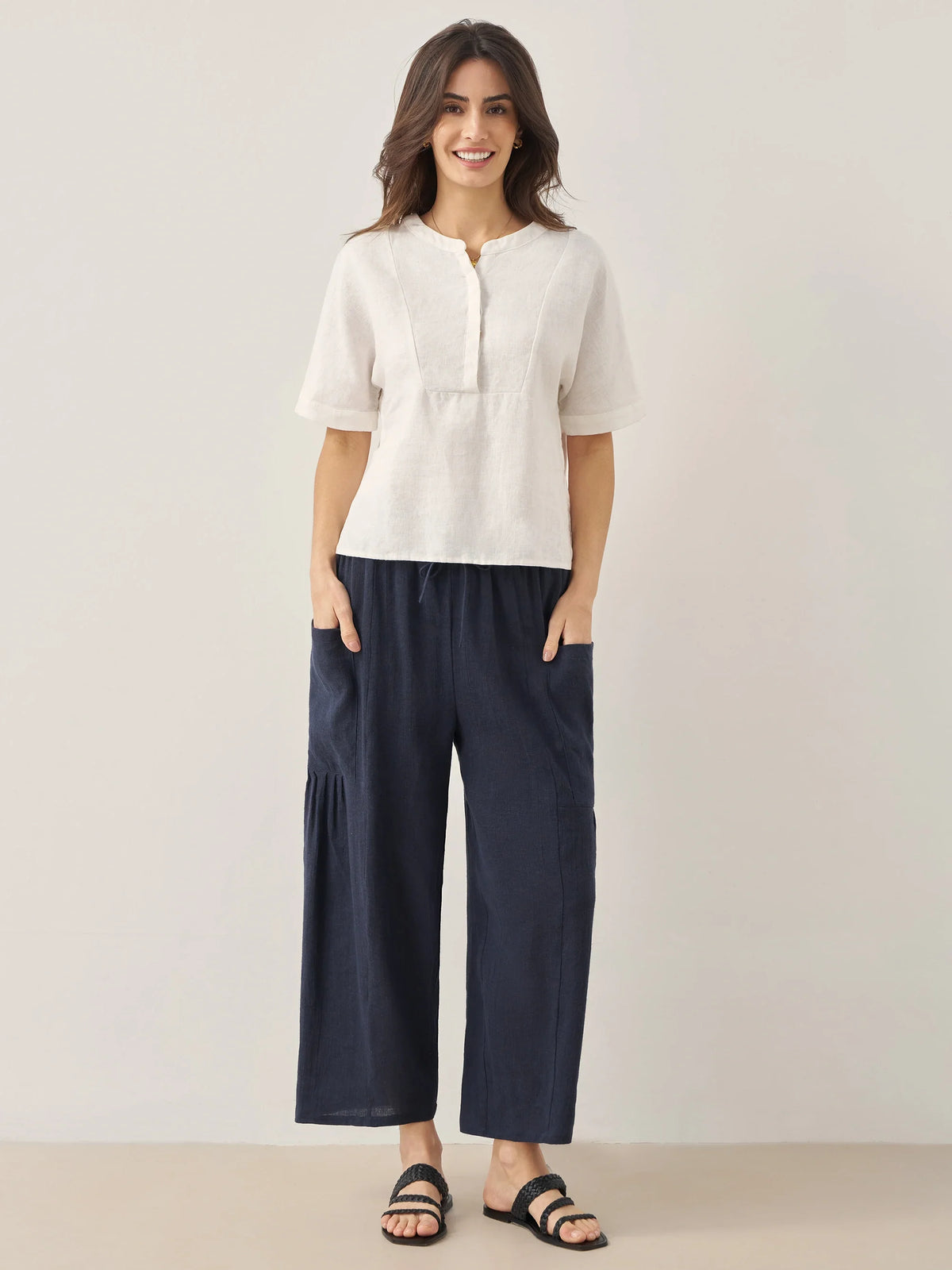 Linen Straight-Leg Pants with Patch Pockets JOCIE - BOTTOMS-Linen