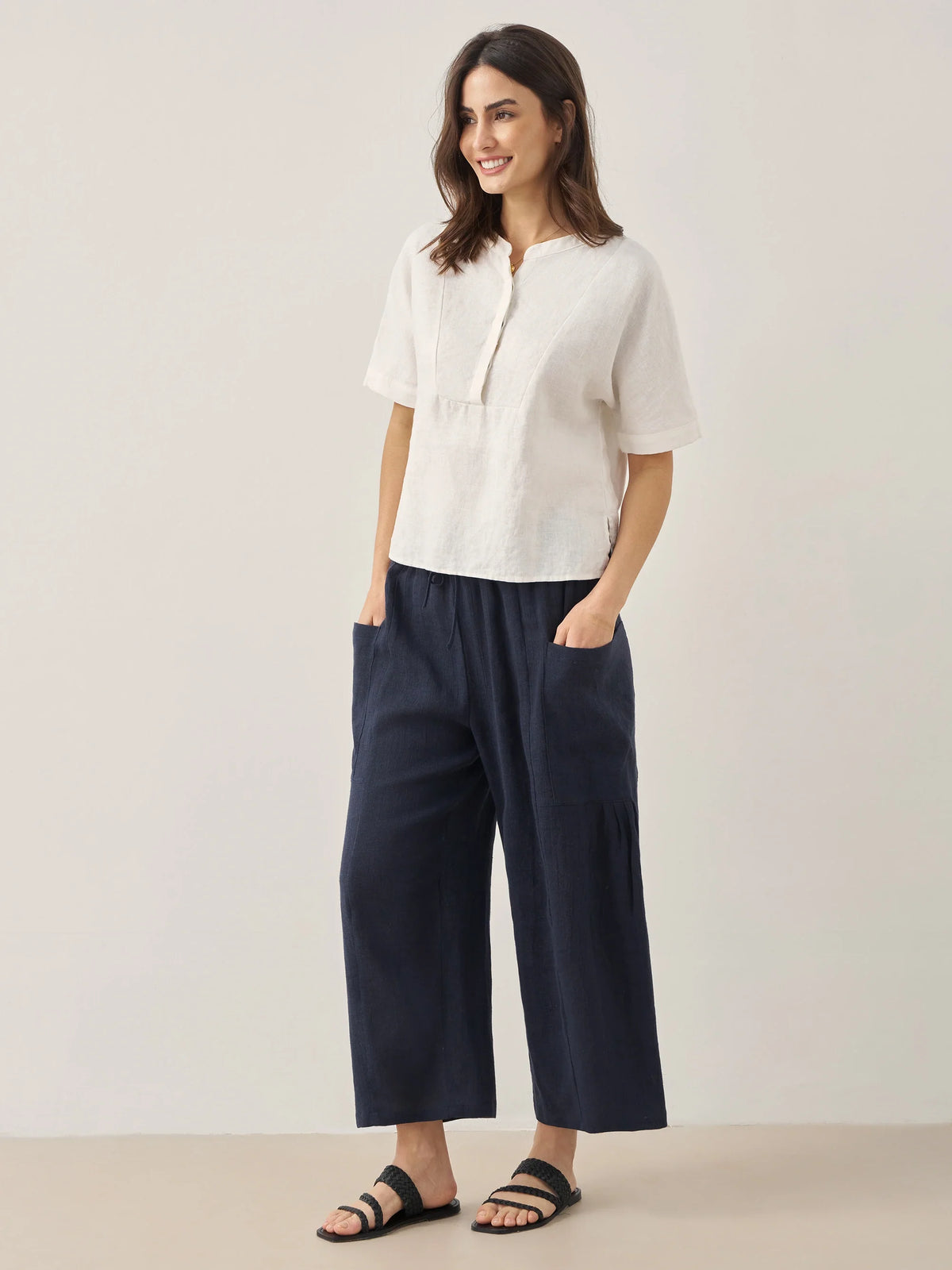 Linen Straight-Leg Pants with Patch Pockets JOCIE - BOTTOMS-Linen