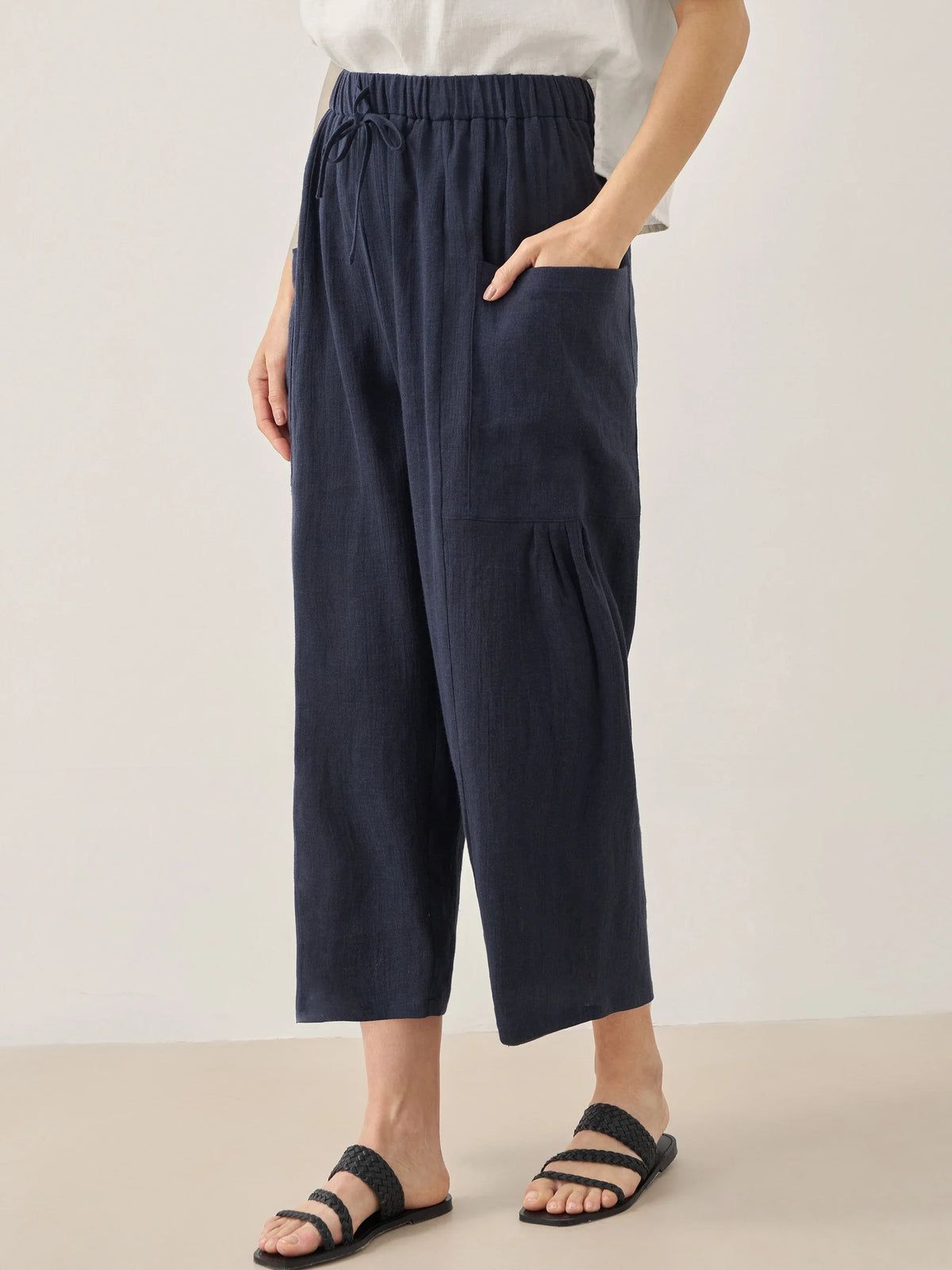 Linen Straight-Leg Pants with Patch Pockets JOCIE - BOTTOMS-Linen