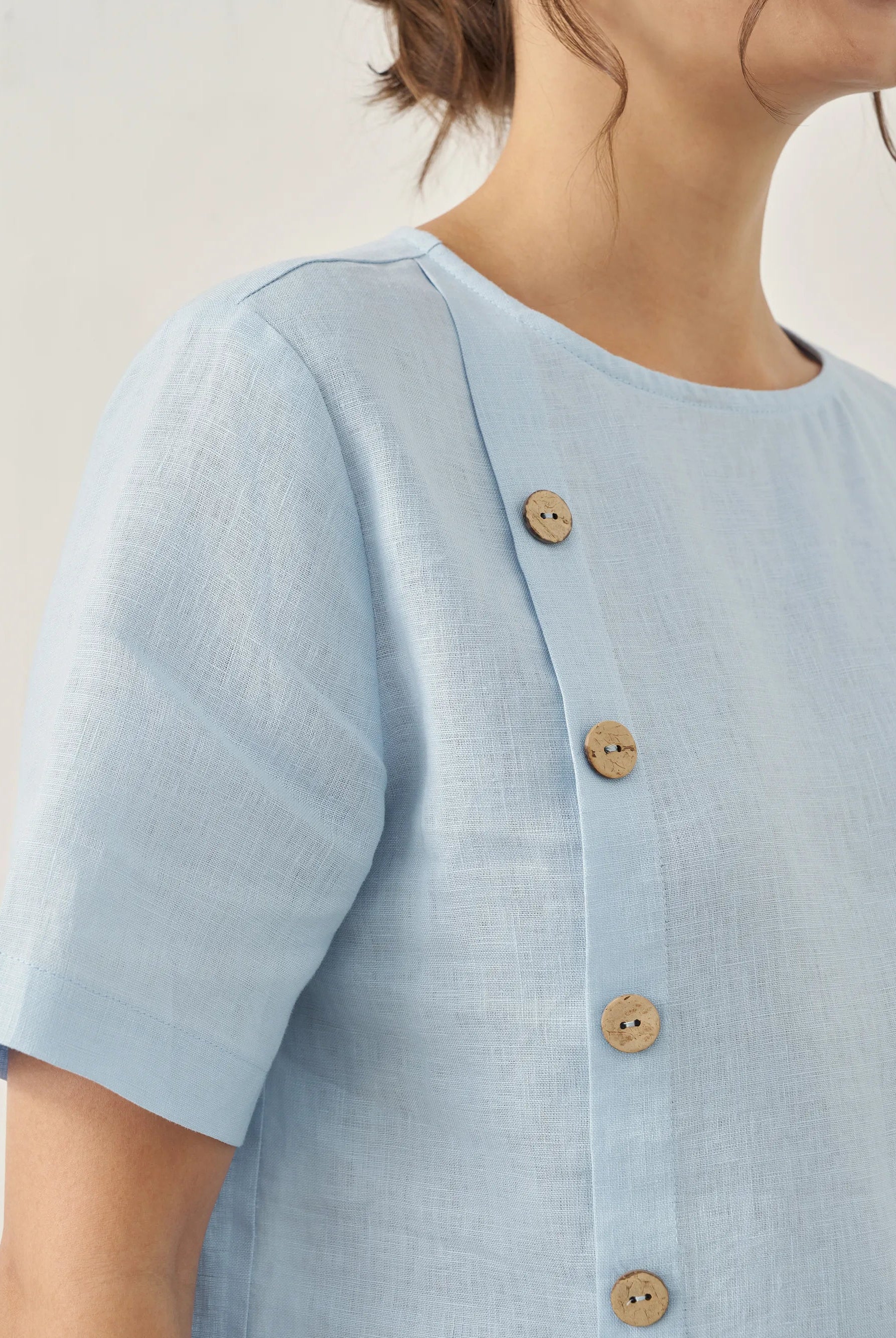 100% Linen Short-Sleeve Round Neck Button Detail Top & Pants Set JOSIE - SETS-Linen Sets