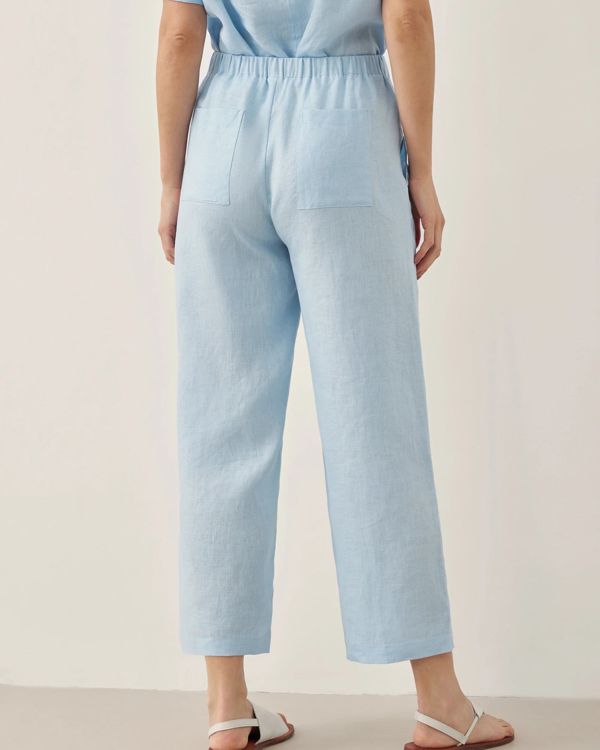 100% Linen Short-Sleeve Round Neck Button Detail Top & Pants Set JOSIE - SETS-Linen Sets