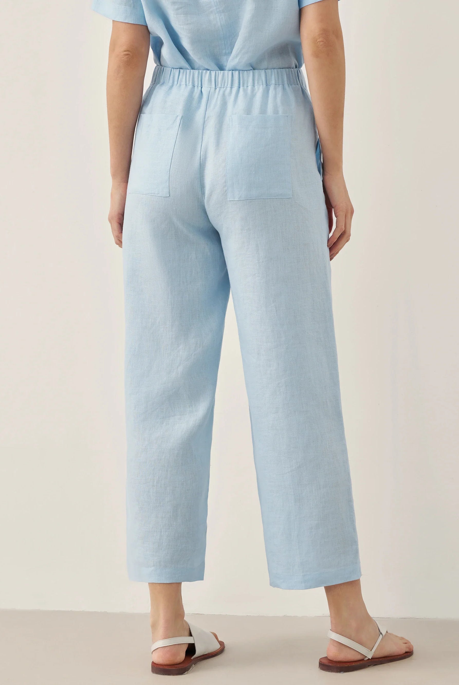 100% Linen Short-Sleeve Round Neck Button Detail Top & Pants Set JOSIE - SETS-Linen Sets