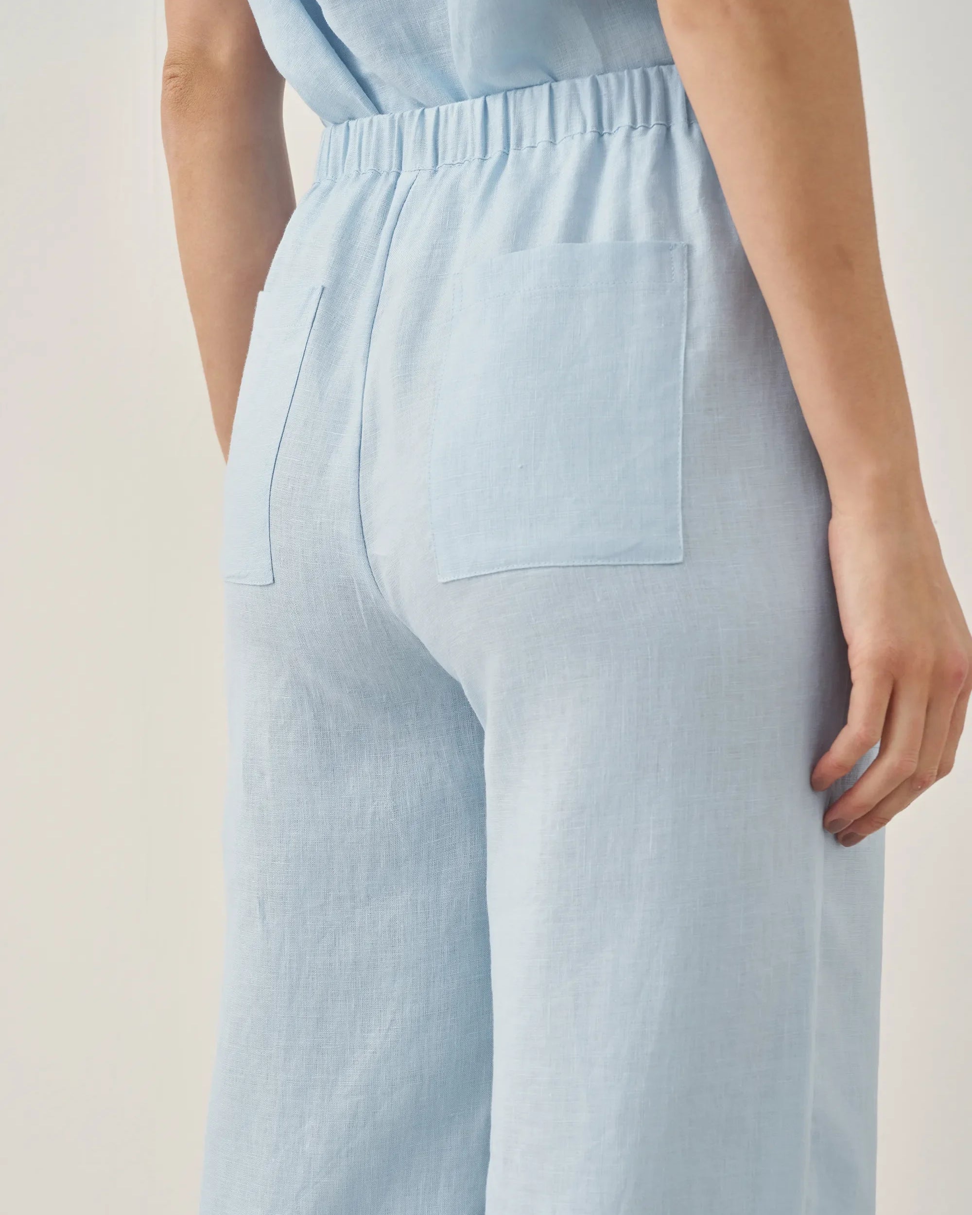 100% Linen Short-Sleeve Round Neck Button Detail Top & Pants Set JOSIE - SETS-Linen Sets