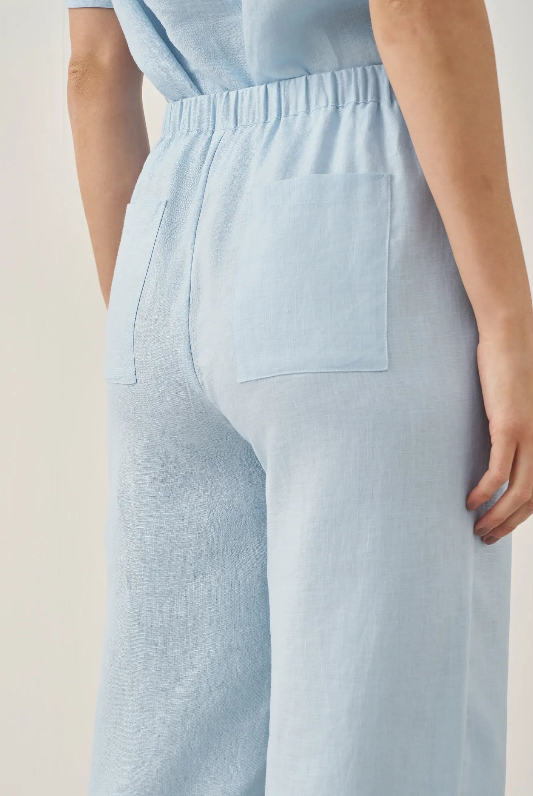 100% Linen Short-Sleeve Round Neck Button Detail Top & Pants Set JOSIE - SETS-Linen Sets