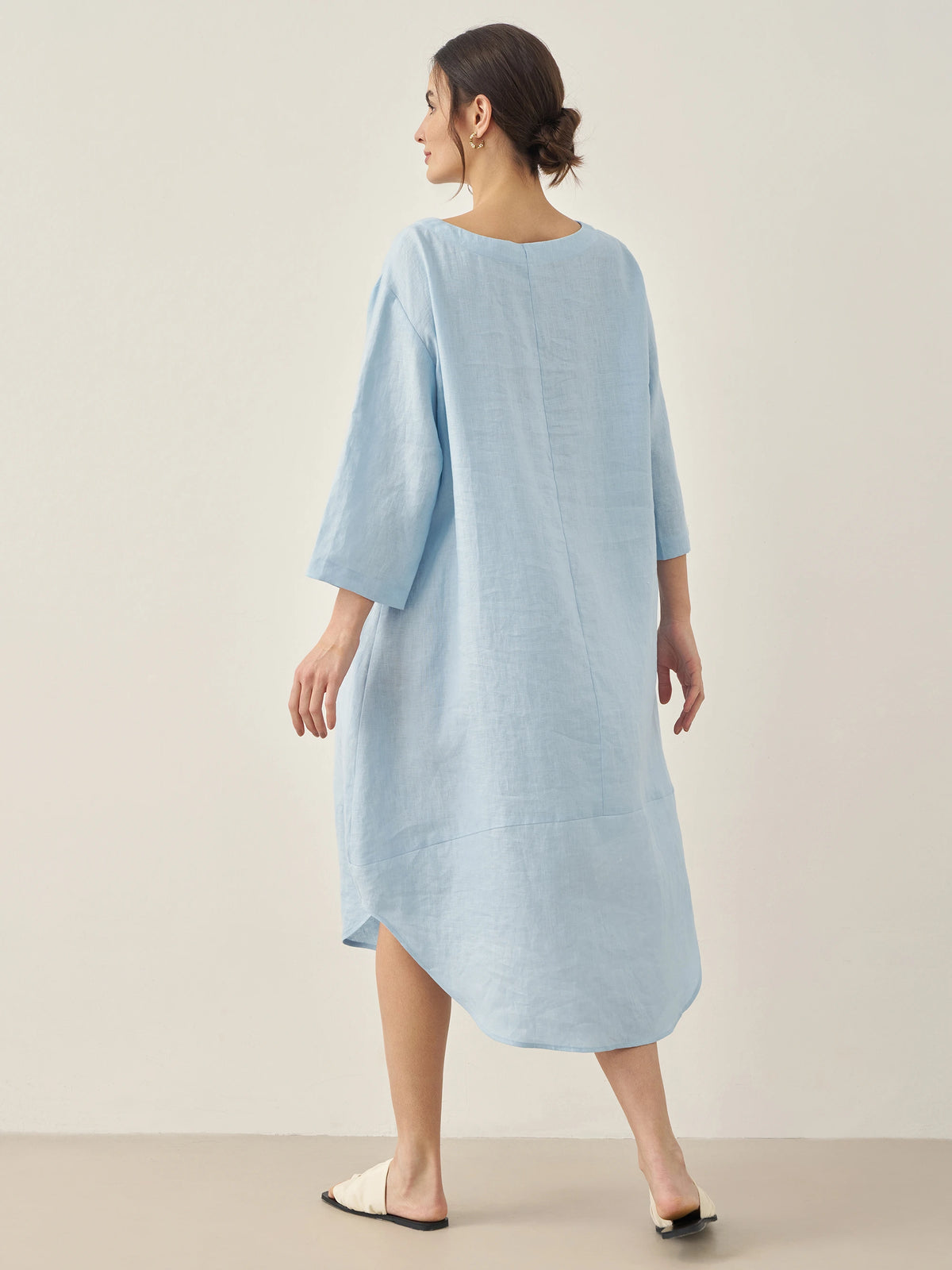 100% Linen Bateau Neck Midi Dress BROOKE by LINTICO for women