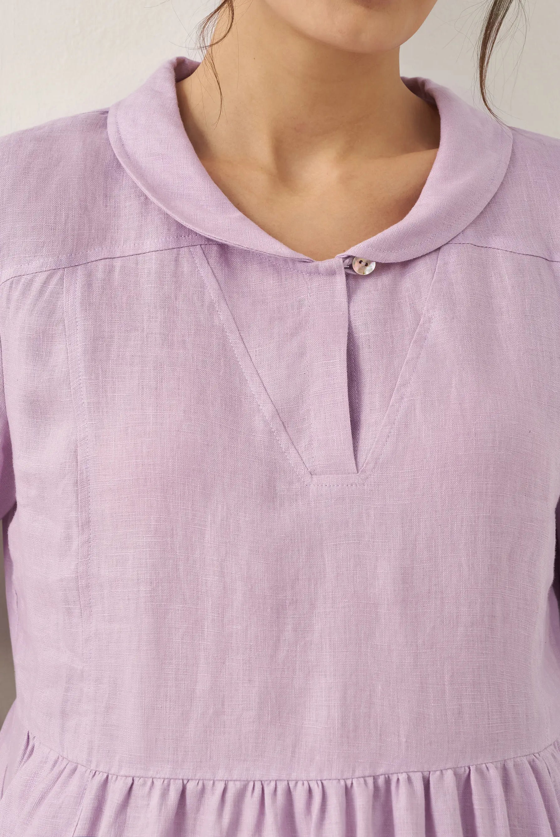 100% Linen Shawl V-Neck Pleated Maxi Dress - DRESSES-Linen