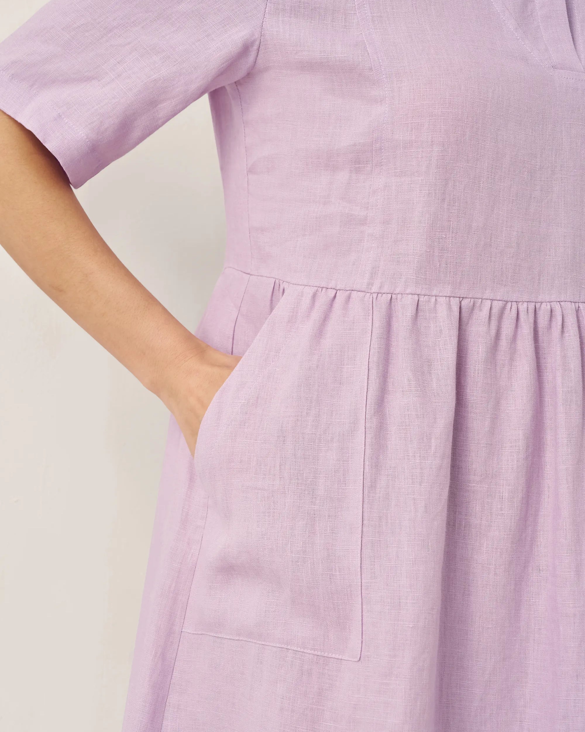 100% Linen Shawl V-Neck Pleated Maxi Dress - DRESSES-Linen