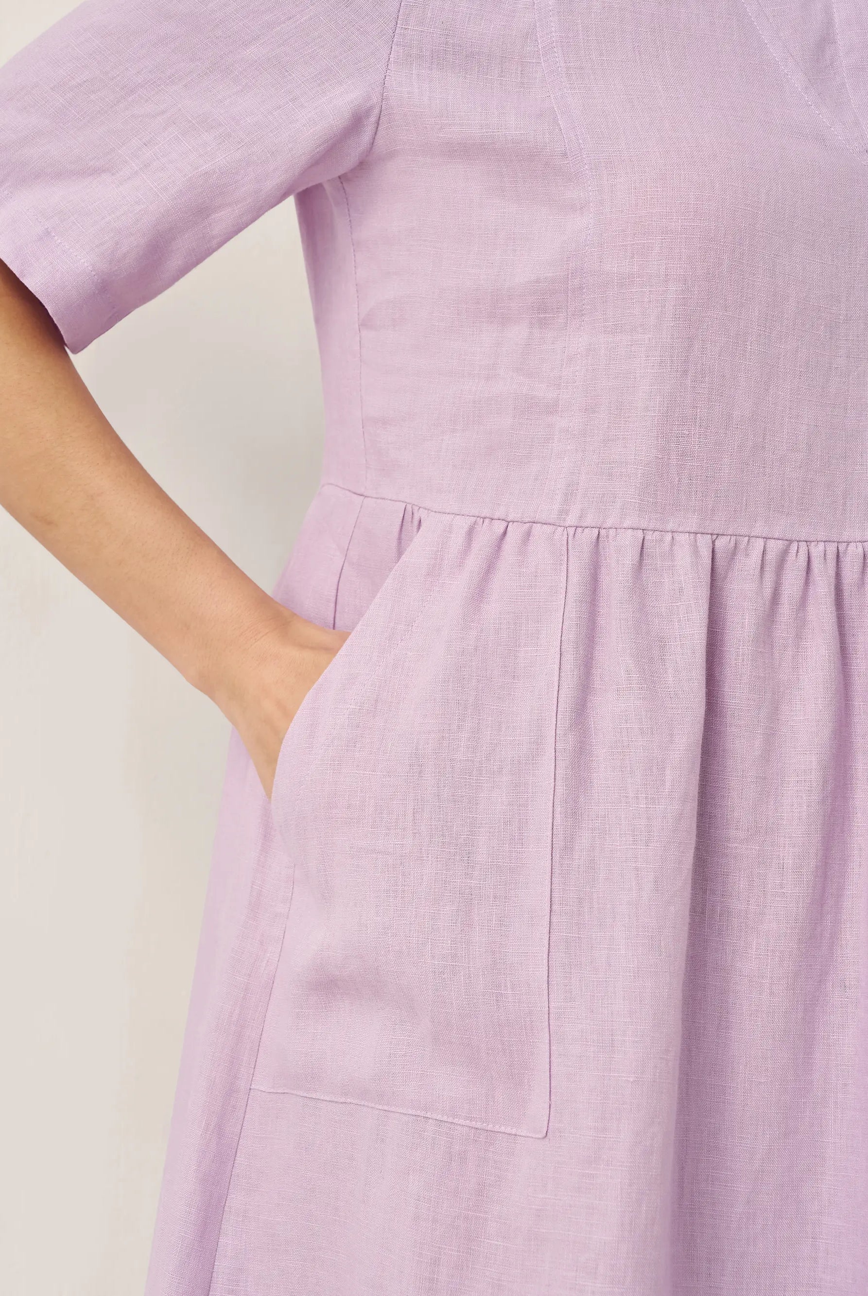 100% Linen Shawl V-Neck Pleated Maxi Dress - DRESSES-Linen