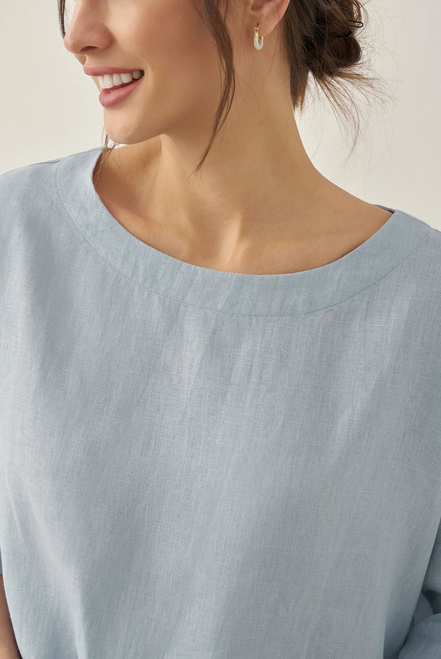 AURORA 100% Linen Boatneck 3/4 Length Sleeve Top - TOPS-Linen Blouses