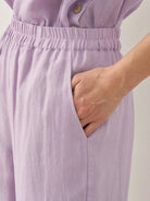100% Linen Short-Sleeve Round Neck Button Detail Top & Pants Set - SETS-Linen Sets