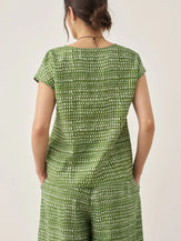 100% Linen Polka Dot Round Neck Top LISSA - TOPS-Linen Blouses
