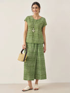 100% Linen Polka Dot Skirt-Pants with Elastic Waist LUMI - BOTTOMS-Linen Pants