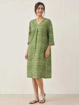 Robe midi 100% lin à pois et col V LIRA - Prairie / S - ROBES-Lin