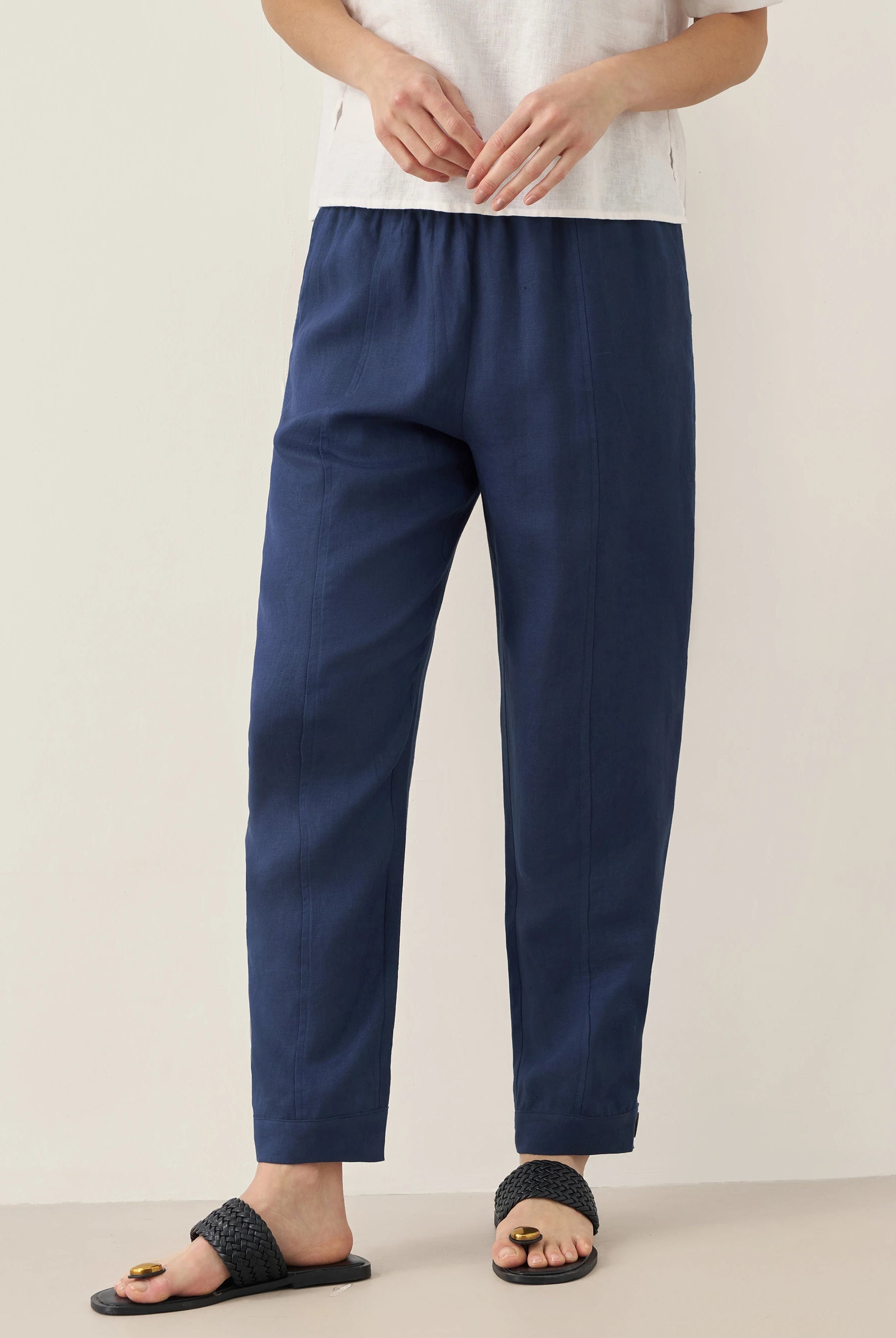 100% Linen Straight-Leg Pants with Elastic Waist PATRICE by LINTICO for women